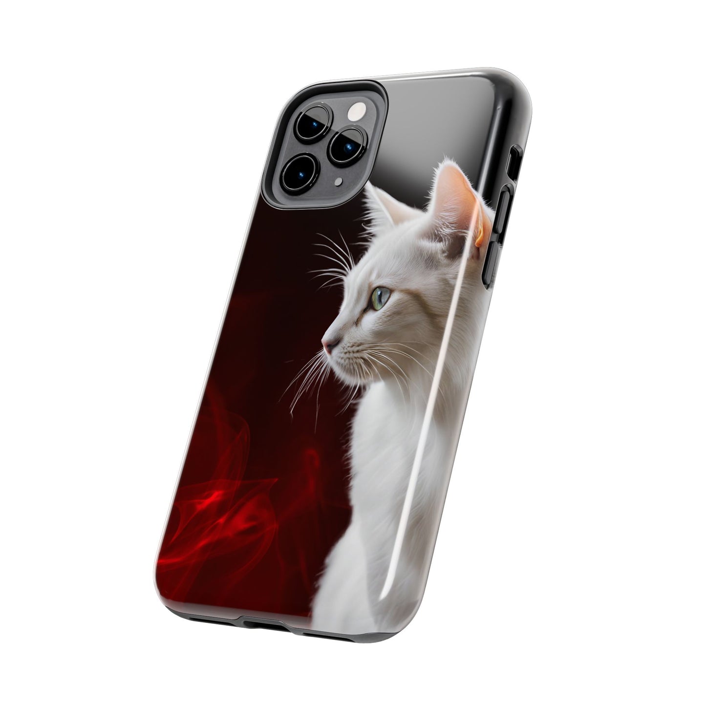 Stylish Tough Phone Case with White Cat Portrait - Perfect for Cat Lovers!