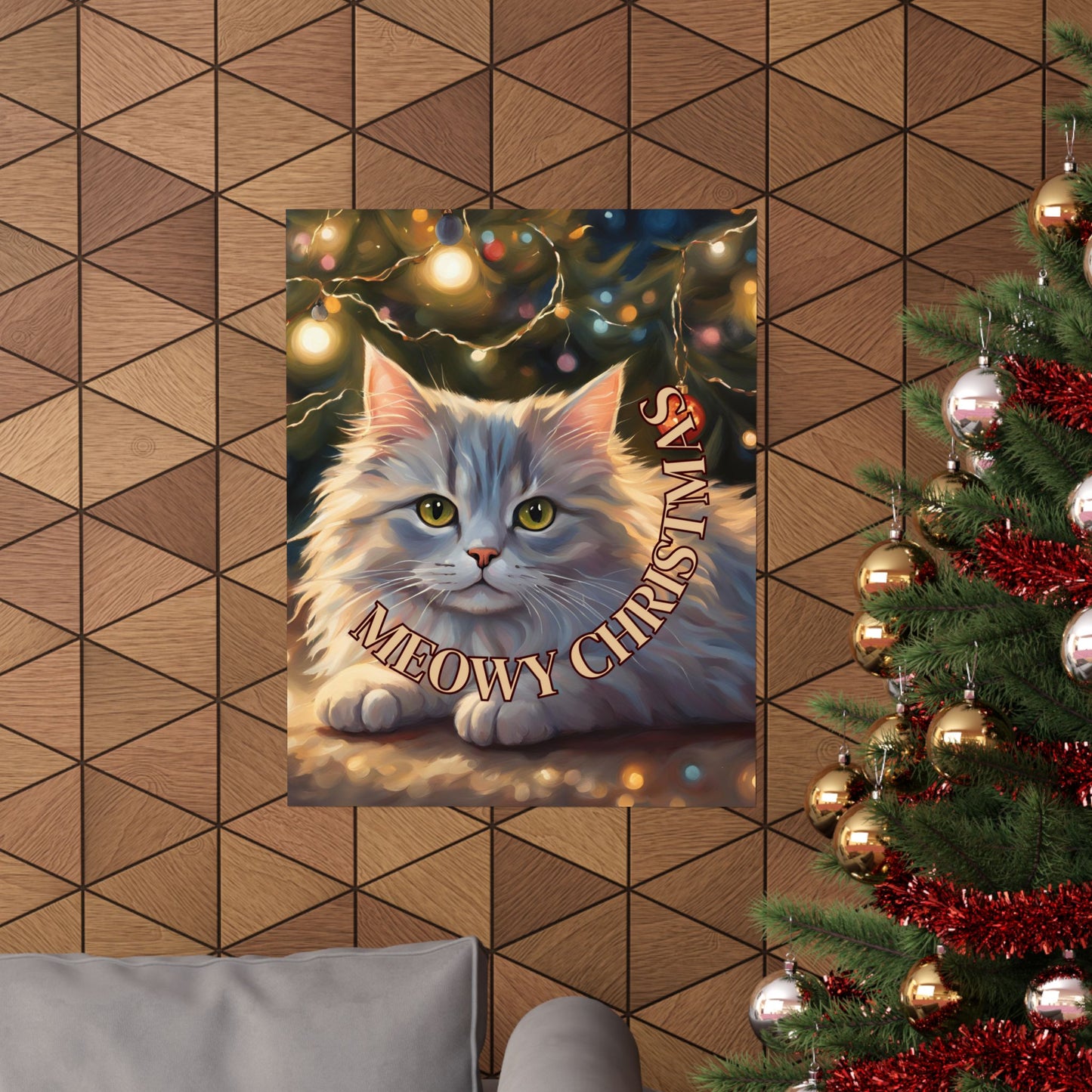 White Meowy Christmas Kitty Matte Vertical Posters