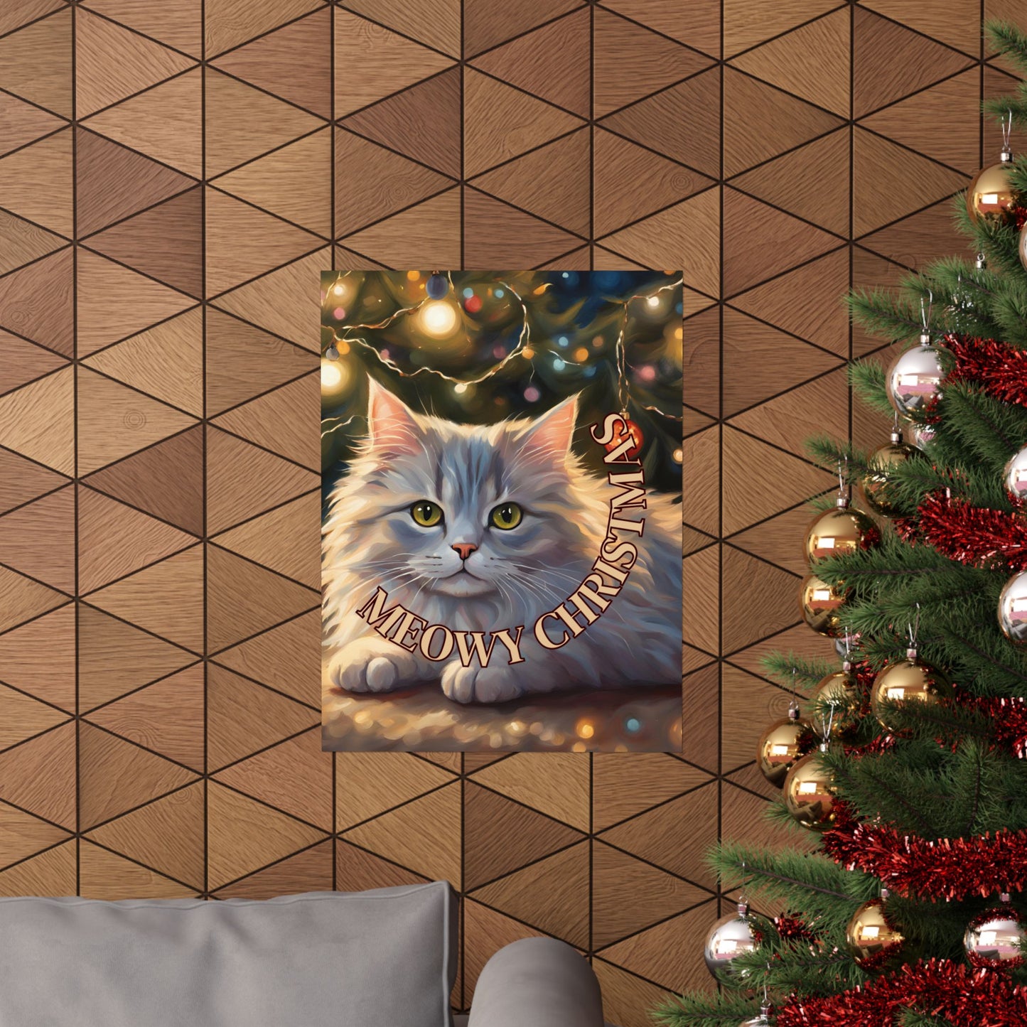 White Meowy Christmas Kitty Matte Vertical Posters