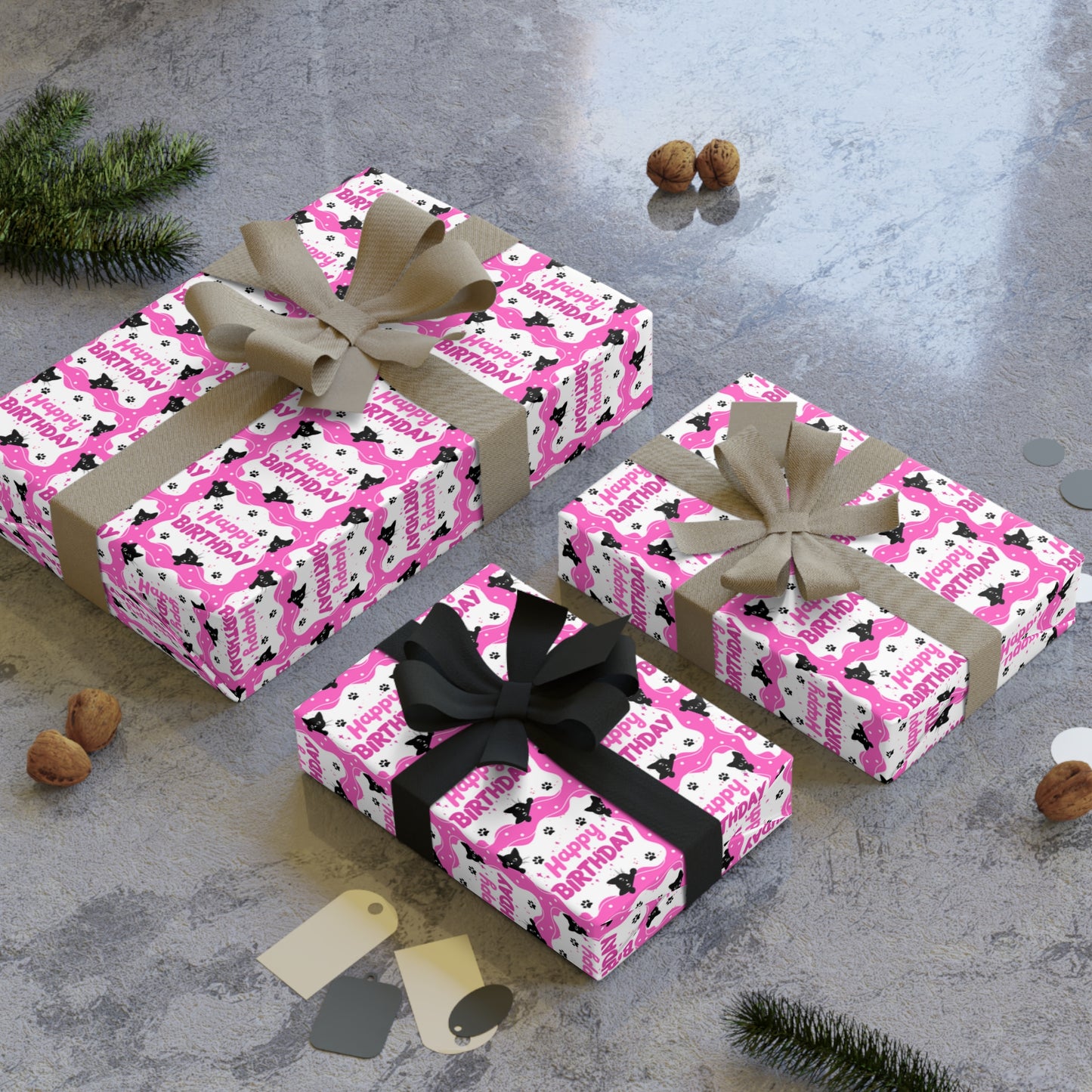 Pink Peeky Kitty Birthday Gift Wrapping Paper Rolls, 1pc