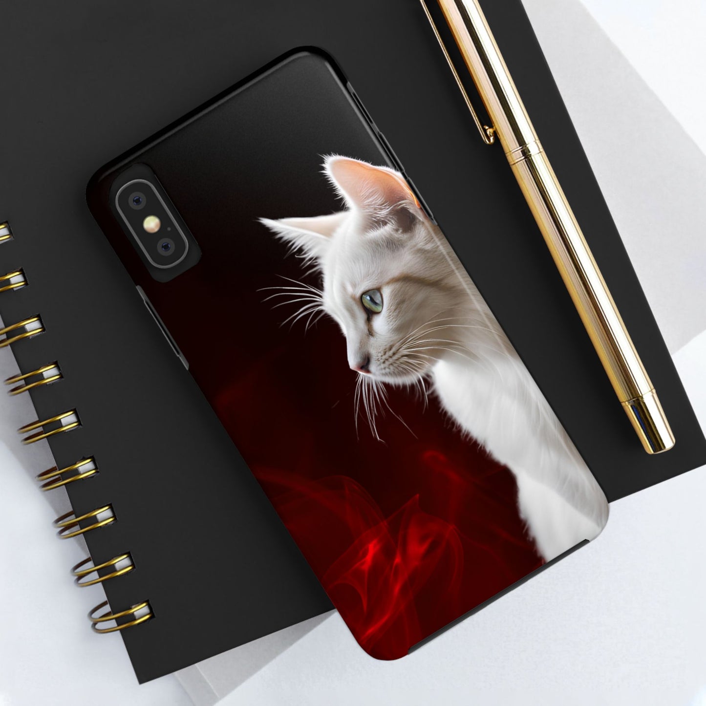 Stylish Tough Phone Case with White Cat Portrait - Perfect for Cat Lovers!