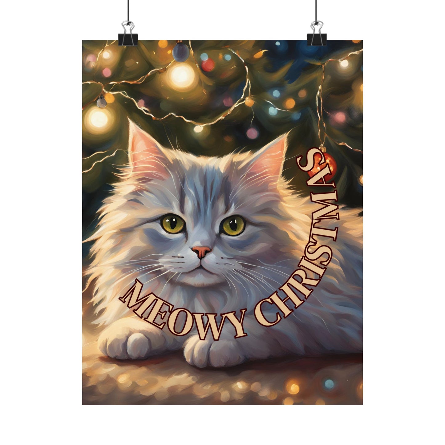 White Meowy Christmas Kitty Matte Vertical Posters