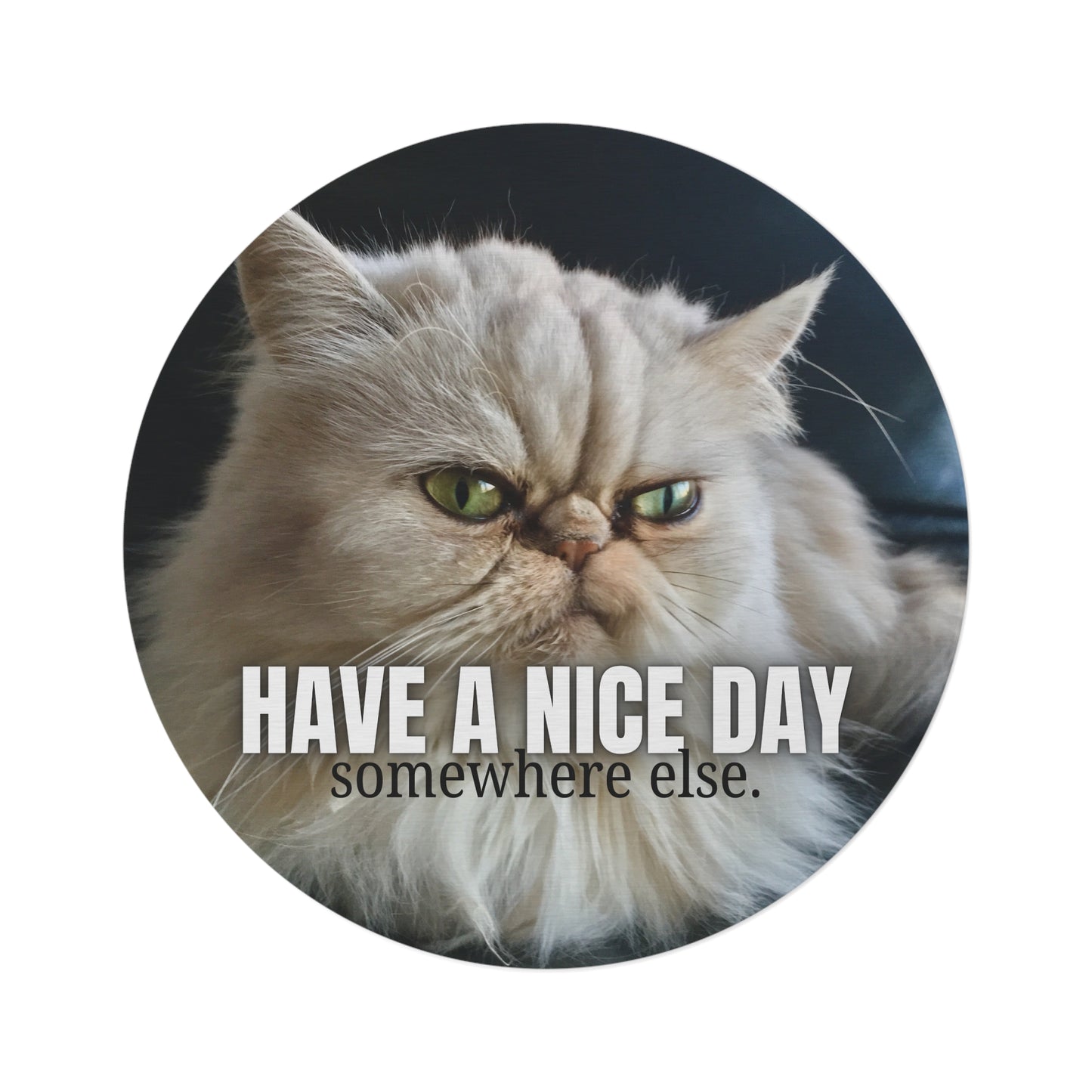 Funny Cat Round Rug – "Have a Nice Day Somewhere Else"