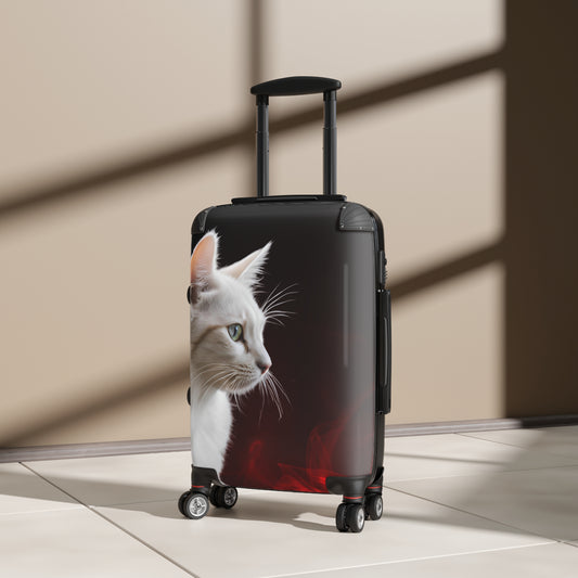 White Cat Design Suitcase - Stylish Travel Luggage for Cat Lovers