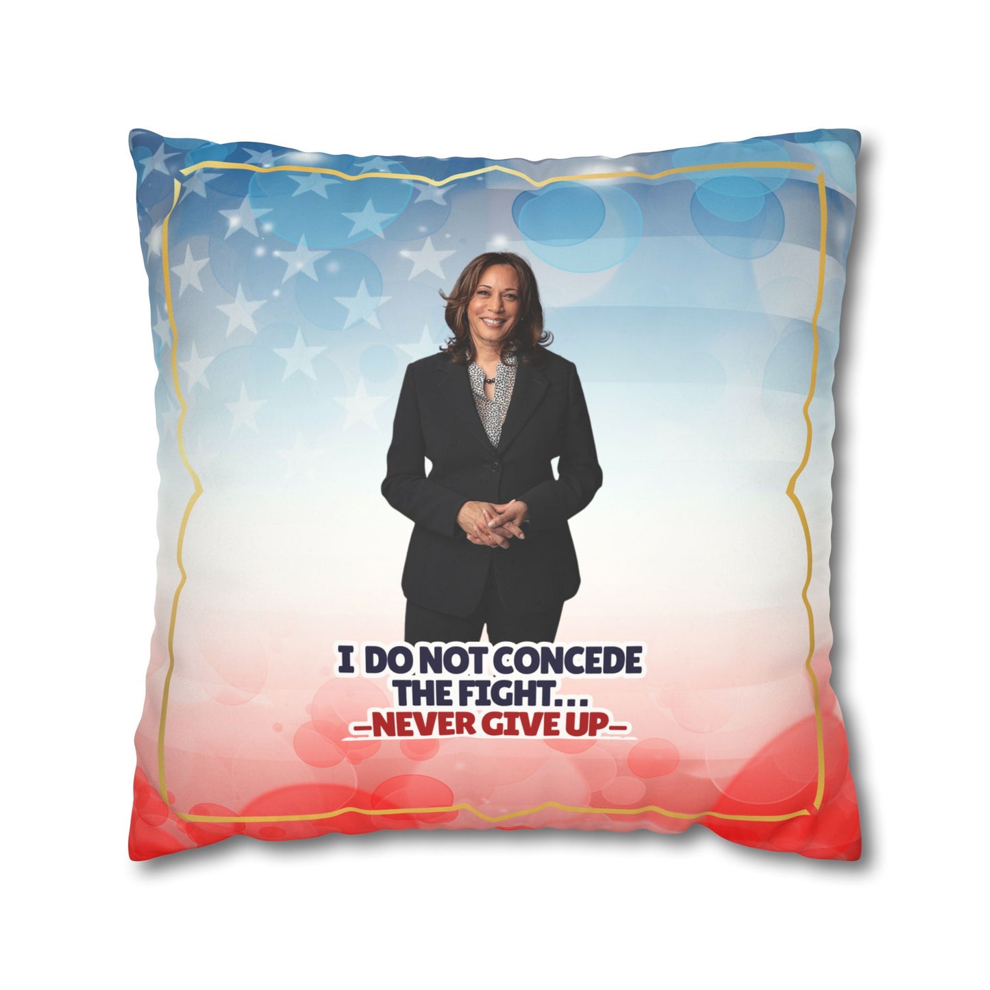 Kamala Faux Suede Pillowcase - 'Never Give Up'