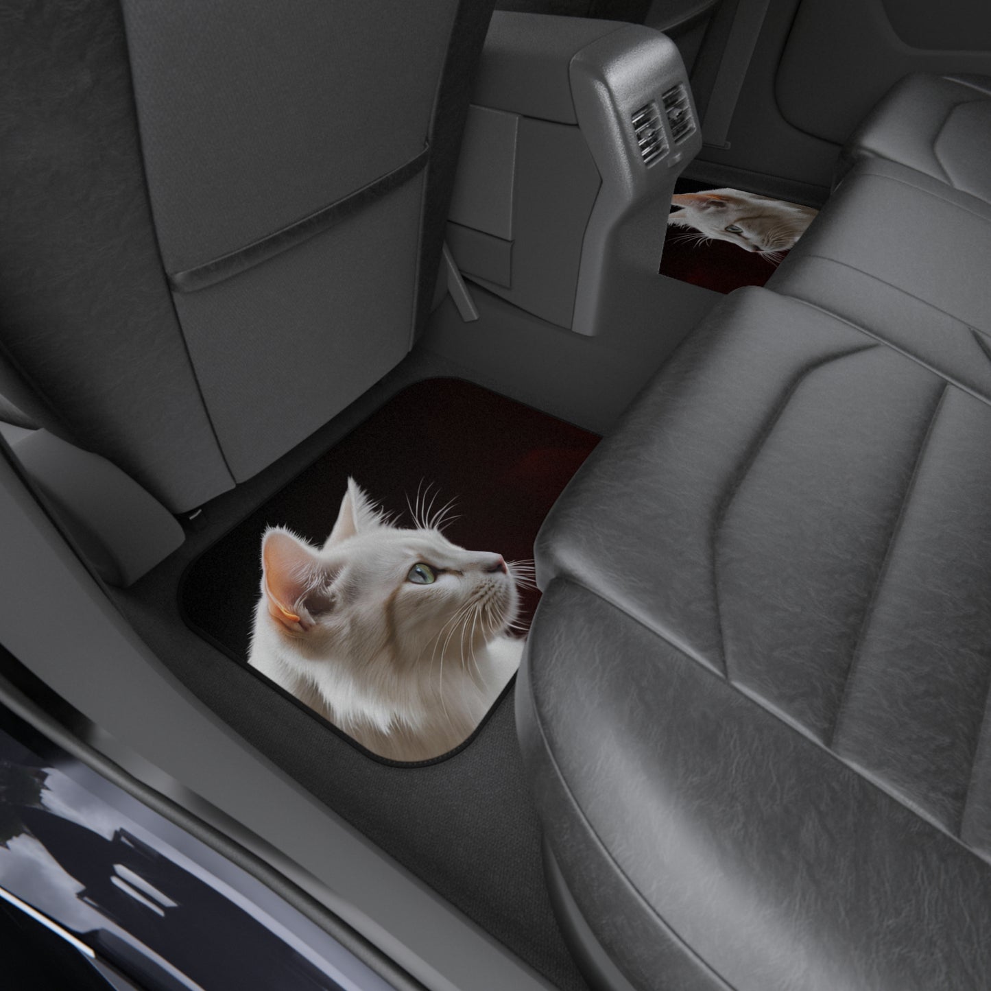 Elegant White Cat Car Mats - Set of 4 - Stylish Auto Accessories for Pet Lovers