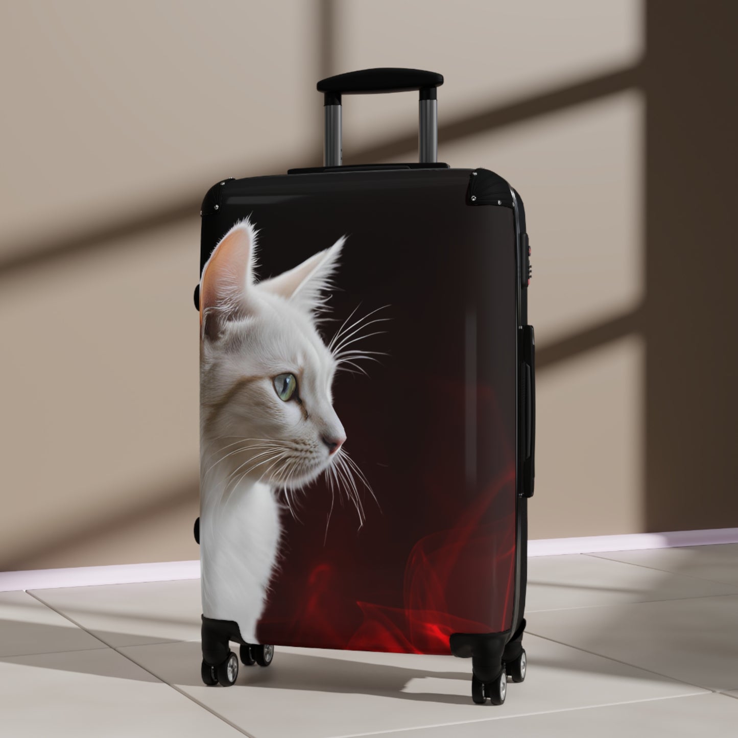 White Cat Design Suitcase - Stylish Travel Luggage for Cat Lovers