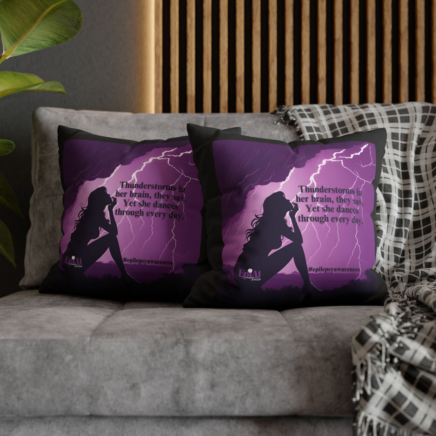 Empowerment Faux Suede Pillowcase - 'Thunderstorms in Her Brain' Design for Epilepsy Awareness