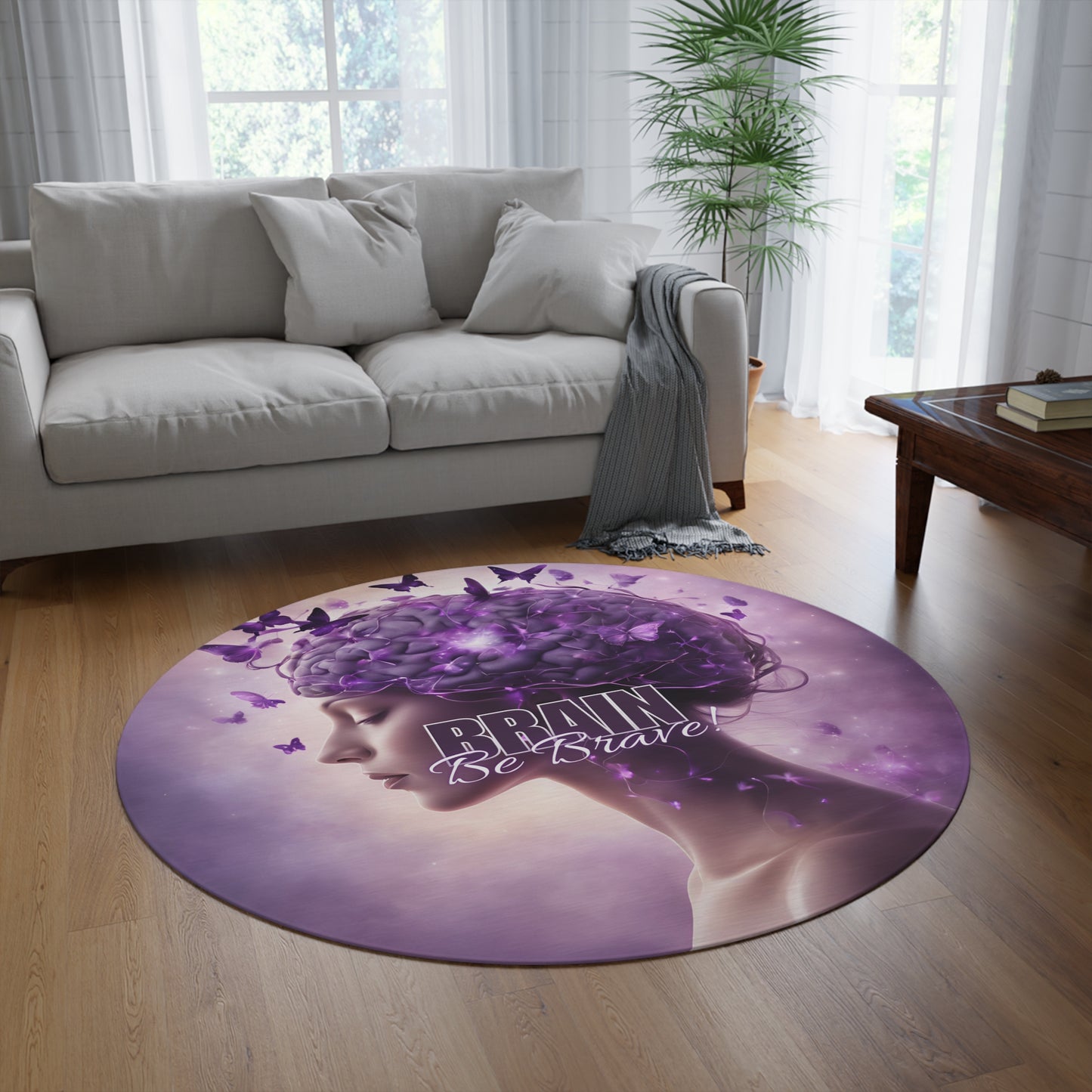 Be Brave Round Rug - Inspiring Butterfly Design