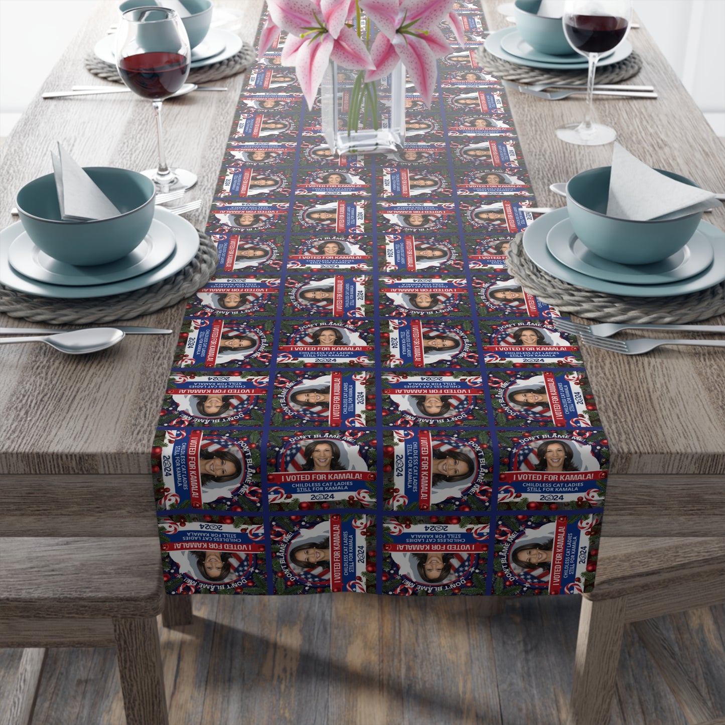 Never Give Up Kamala Christmas Themed Table Runner (Cotton, Poly)