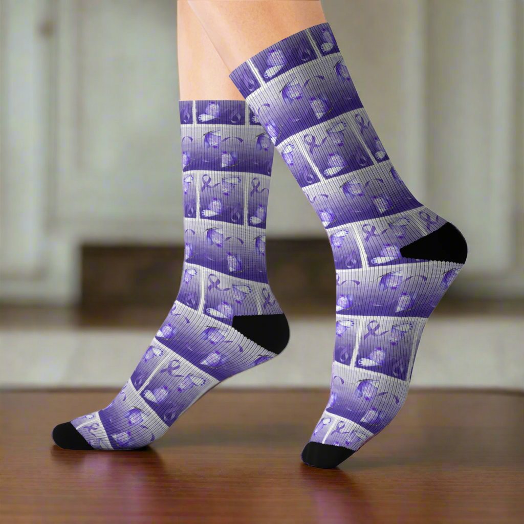 Purple Ribbon Butterfly Epilepsy Awareness Socks