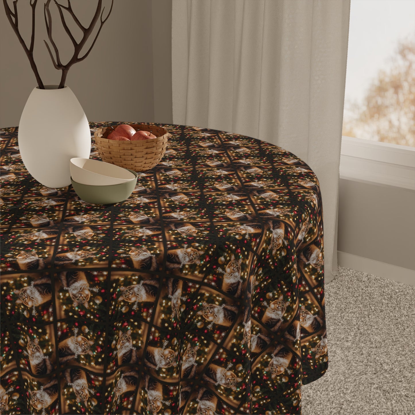 Meowy Christmas Tabby Tablecloth