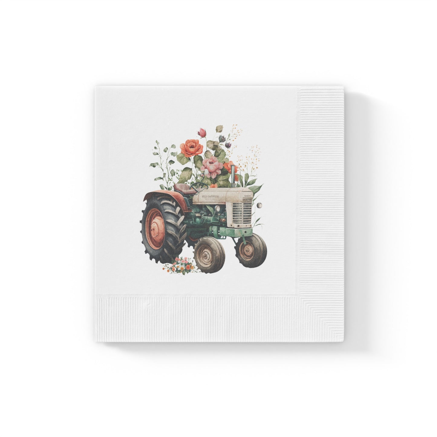 Vintage Tractor White Coined Napkins