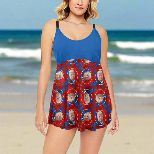 Trump Supporter Chest Pleat Swim Dress (S31) Inkedjoy