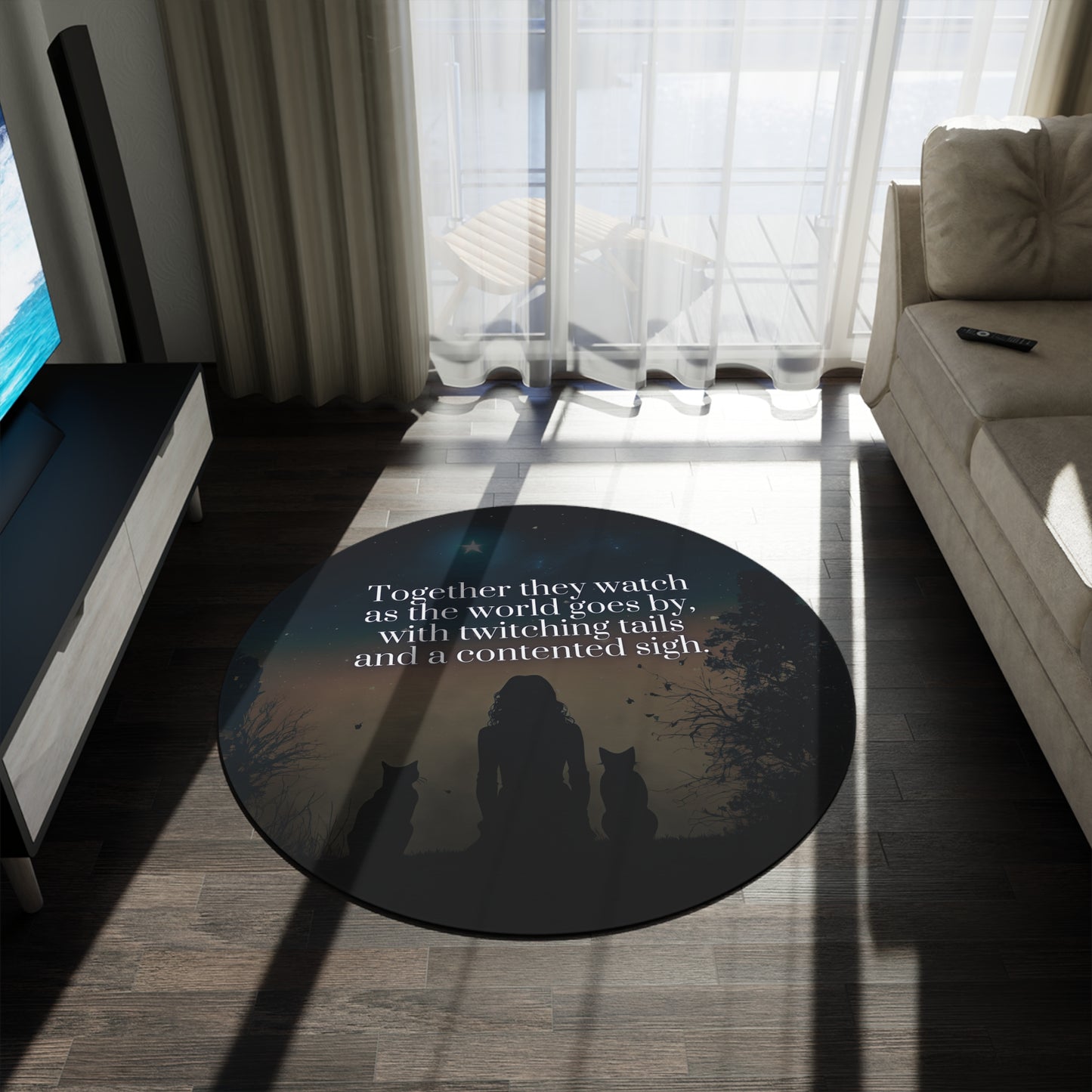 Cozy Round Rug with Inspirational Cat-Themed Design