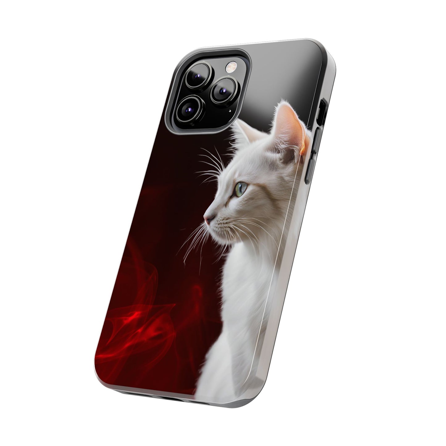 Stylish Tough Phone Case with White Cat Portrait - Perfect for Cat Lovers!