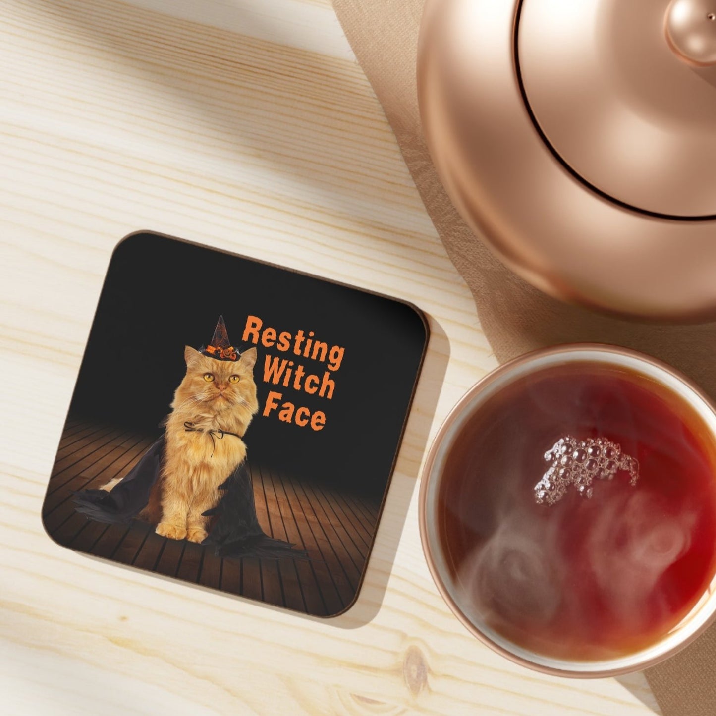 Resting Witch Face Hardboard Back Coaster