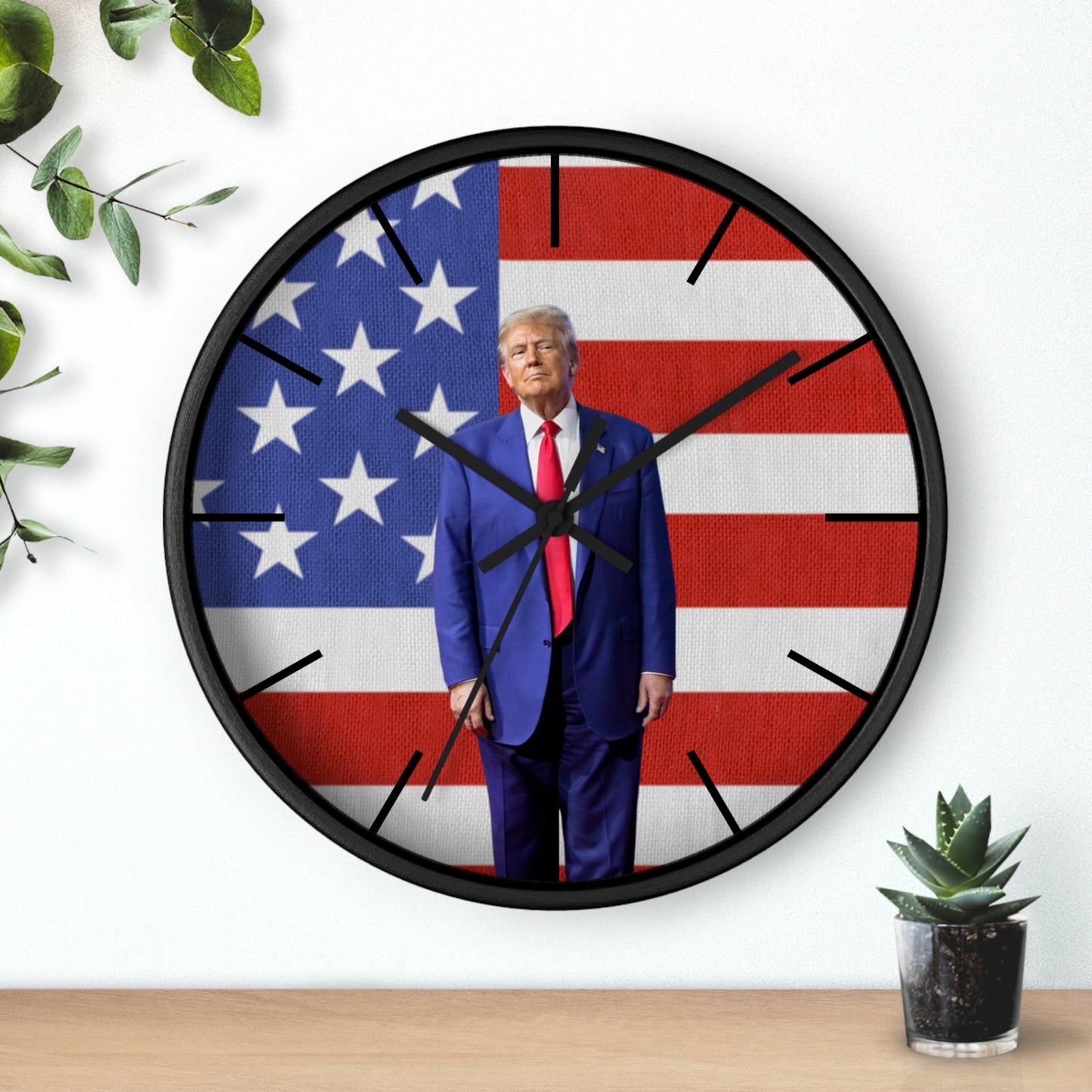 Patriotic Wall Clock with American Flag and Donald Trump