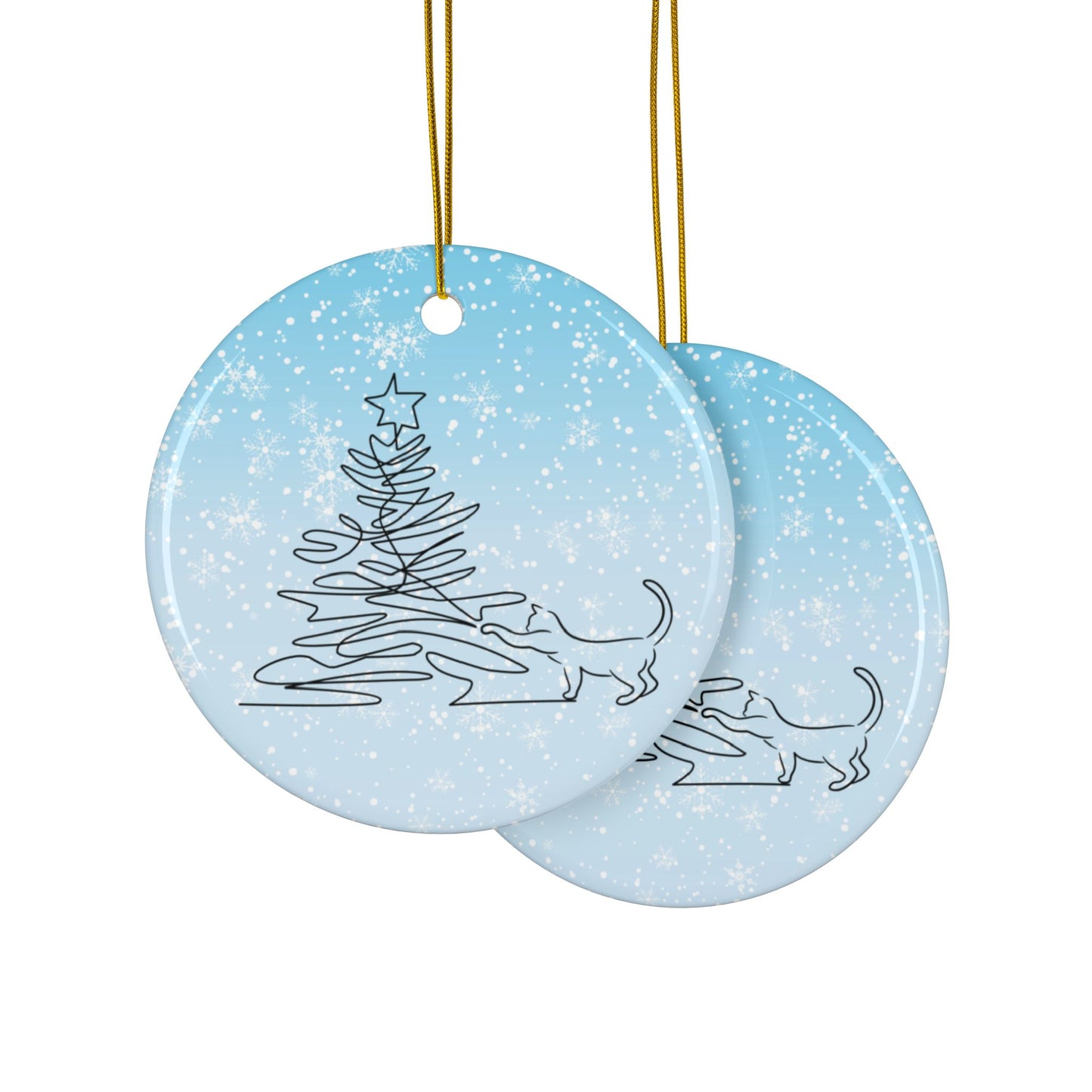 Sketchy Christmas Kitty Ceramic Ornaments, 2-Side Print