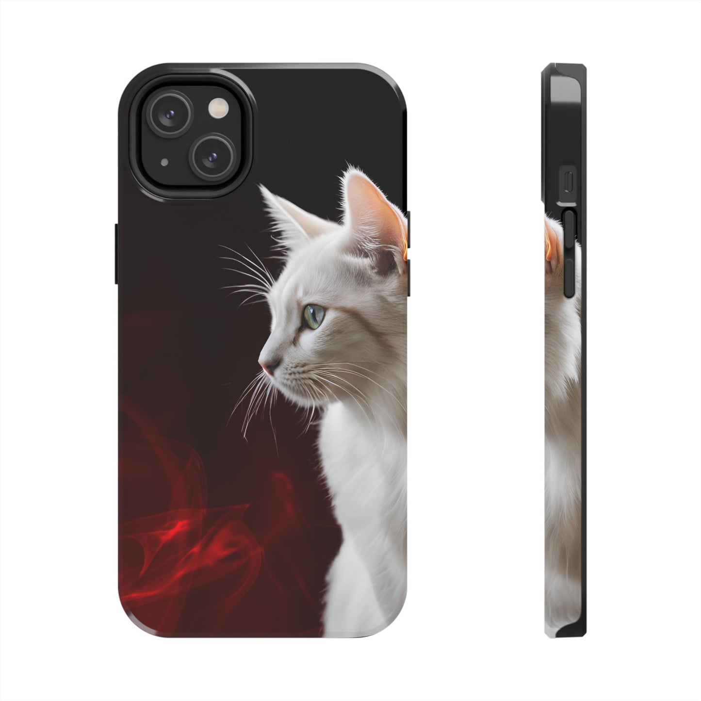 Stylish Tough Phone Case with White Cat Portrait - Perfect for Cat Lovers!