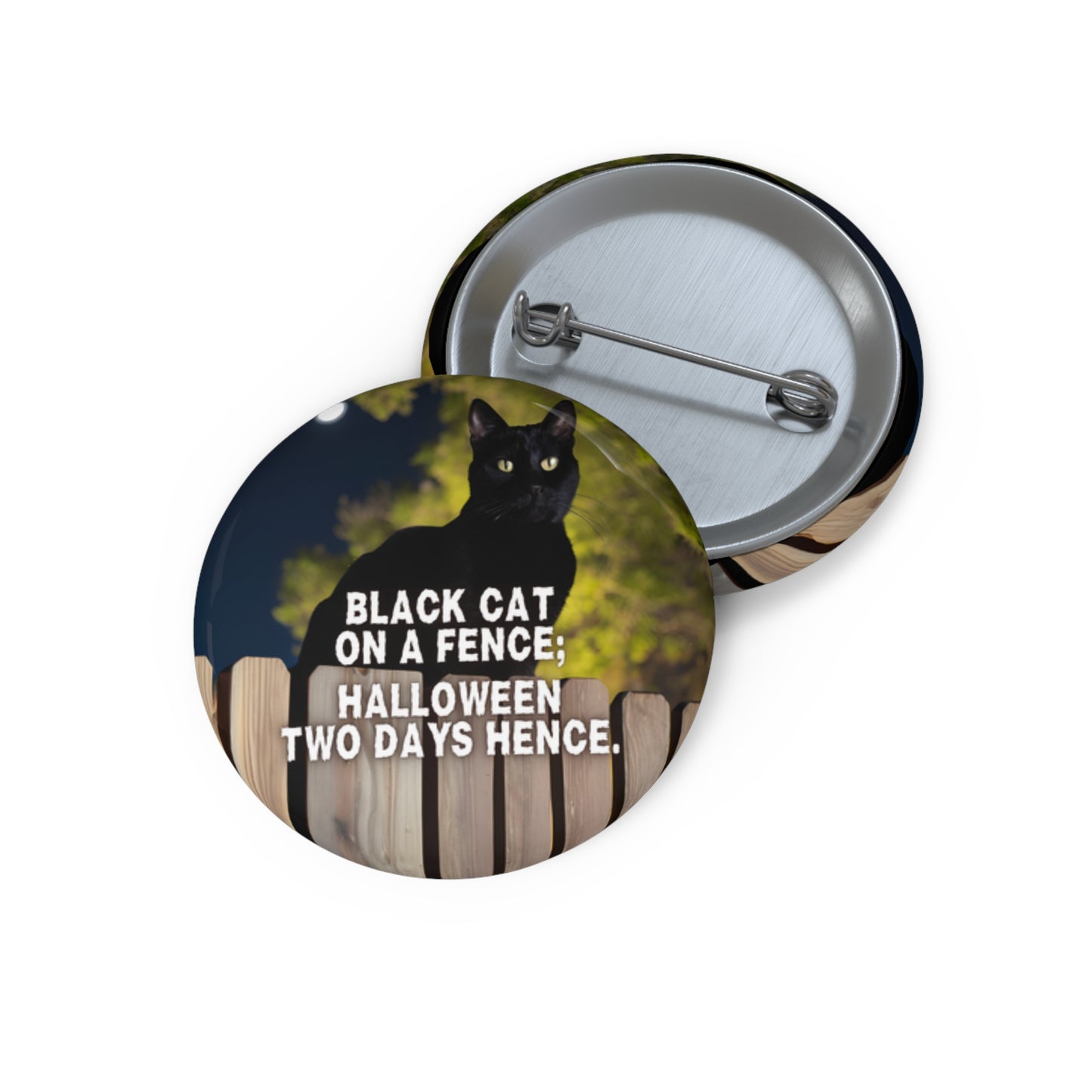 Black Cat on a Fence Pin Buttons