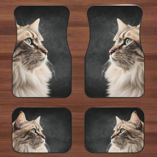 Elegant Cat-Themed Car Mats - Set of 4 | Pet Lover's Stylish Auto Accessories