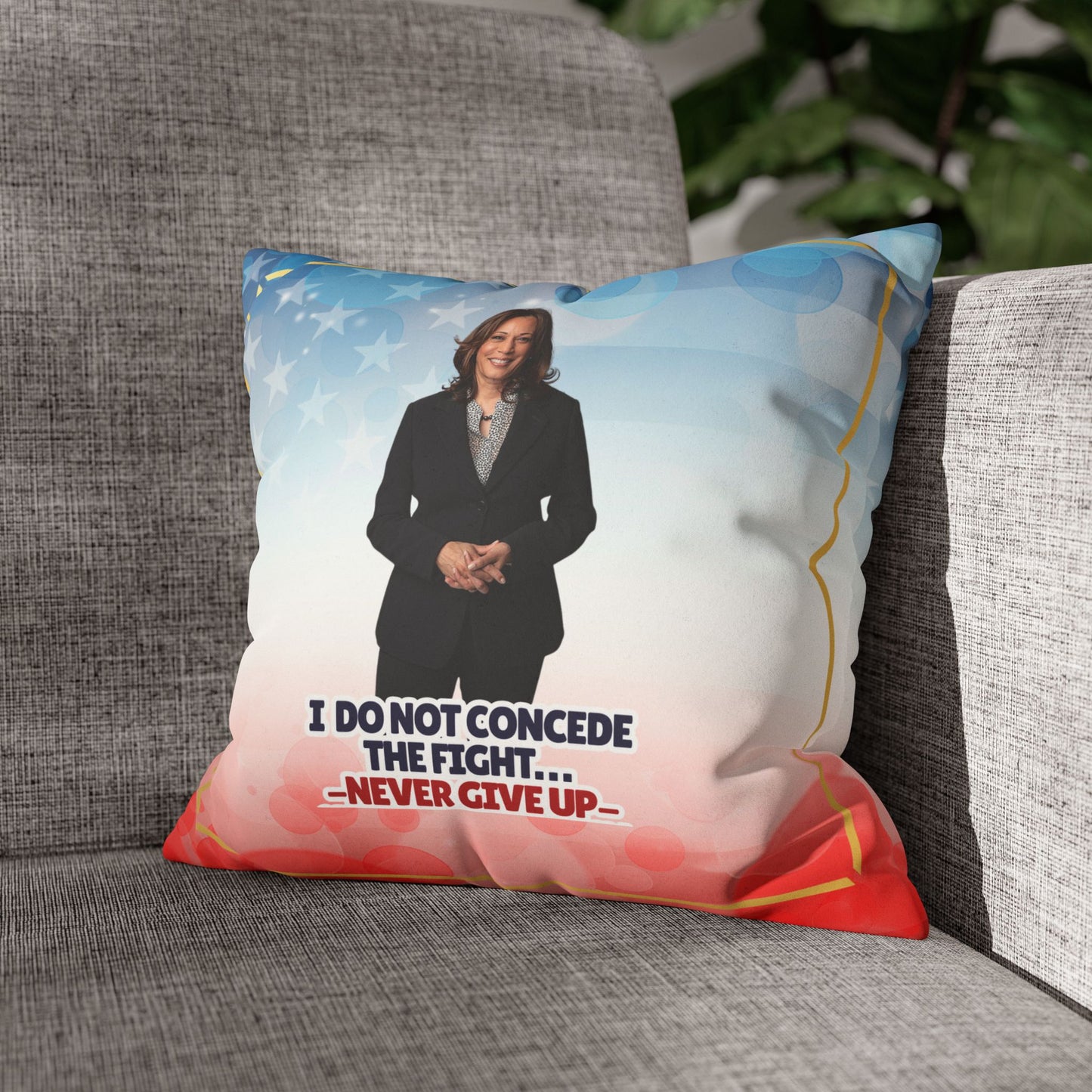 Kamala Faux Suede Pillowcase - 'Never Give Up'