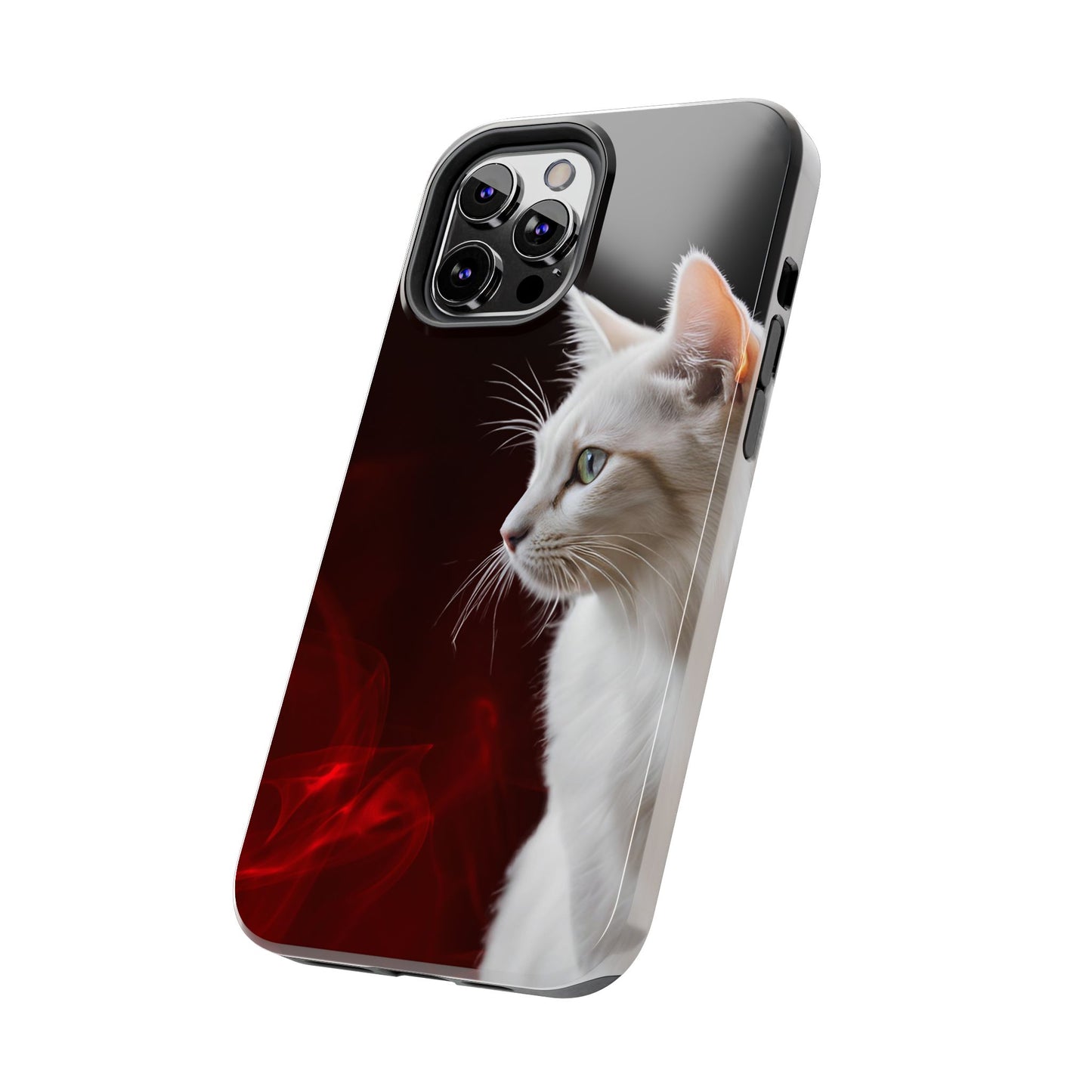 Stylish Tough Phone Case with White Cat Portrait - Perfect for Cat Lovers!