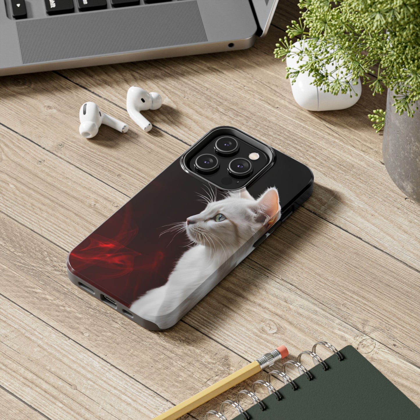 Stylish Tough Phone Case with White Cat Portrait - Perfect for Cat Lovers!