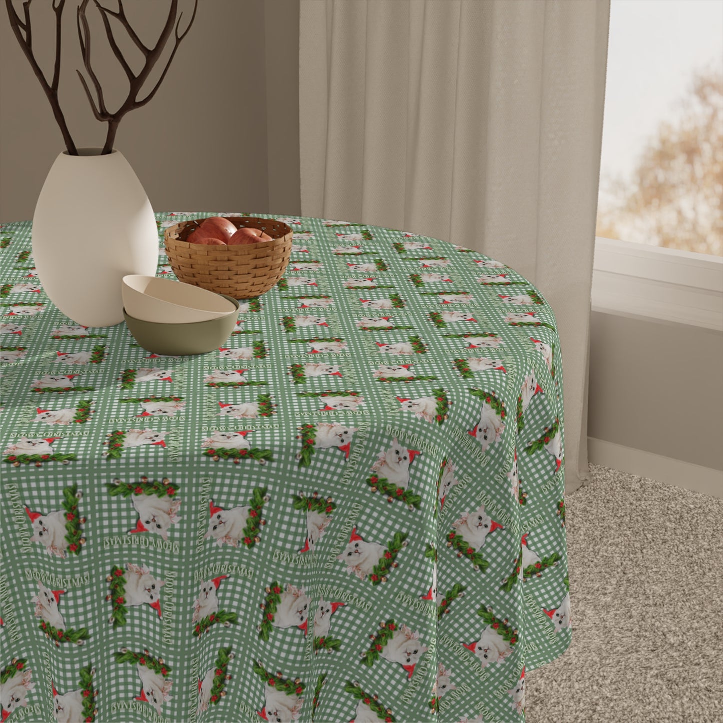 Meowy Gingham Christmas Tablecloth