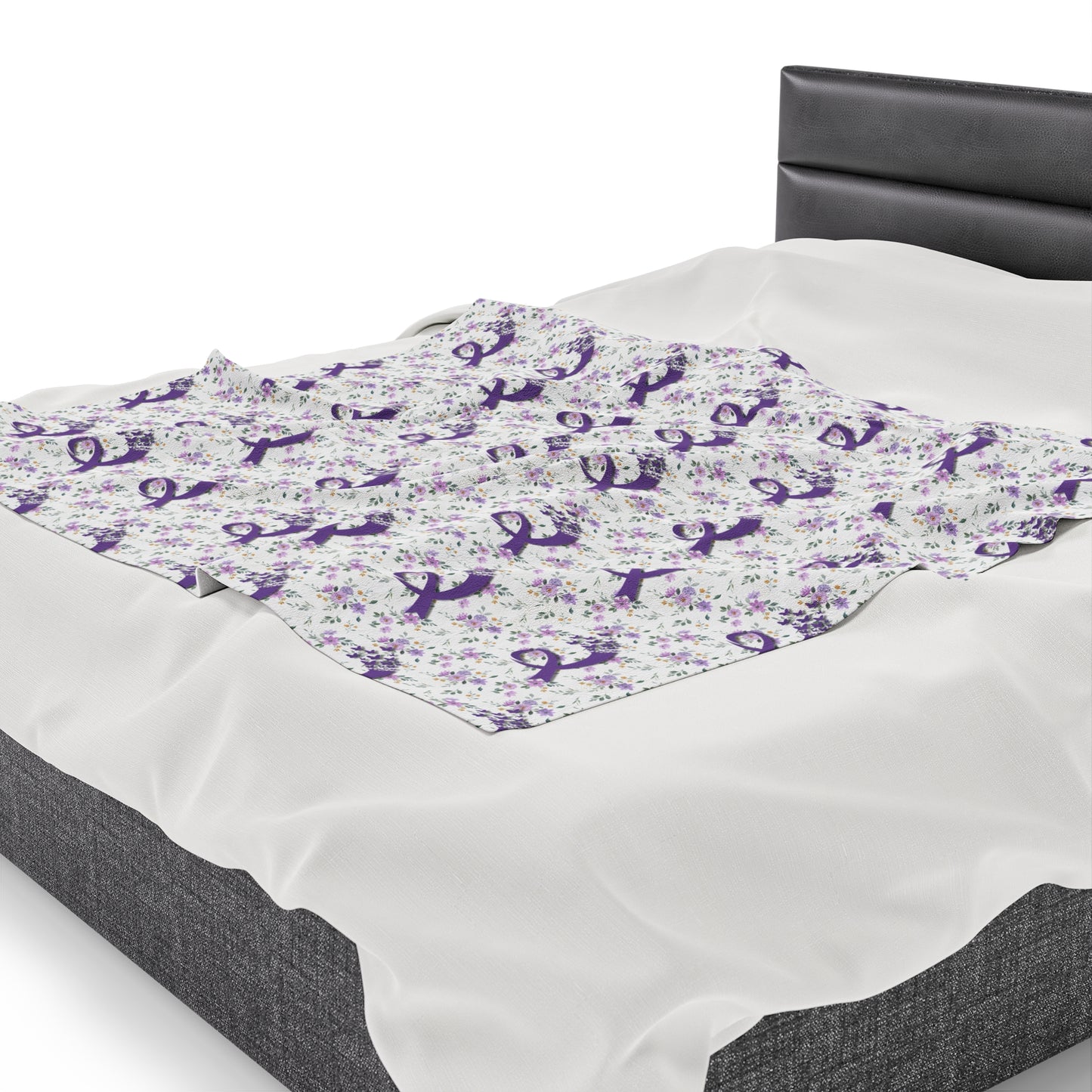 Purple Flowers Epilepsy Awareness Velveteen Plush Blanket