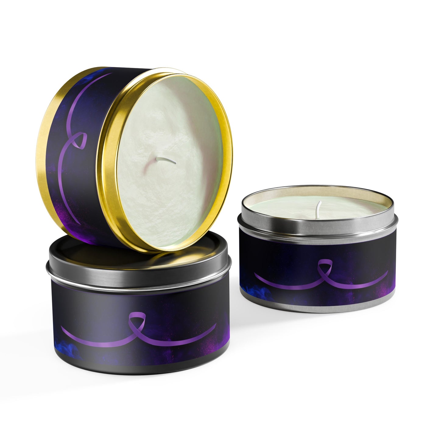 Purple Ribbon Tin Candles