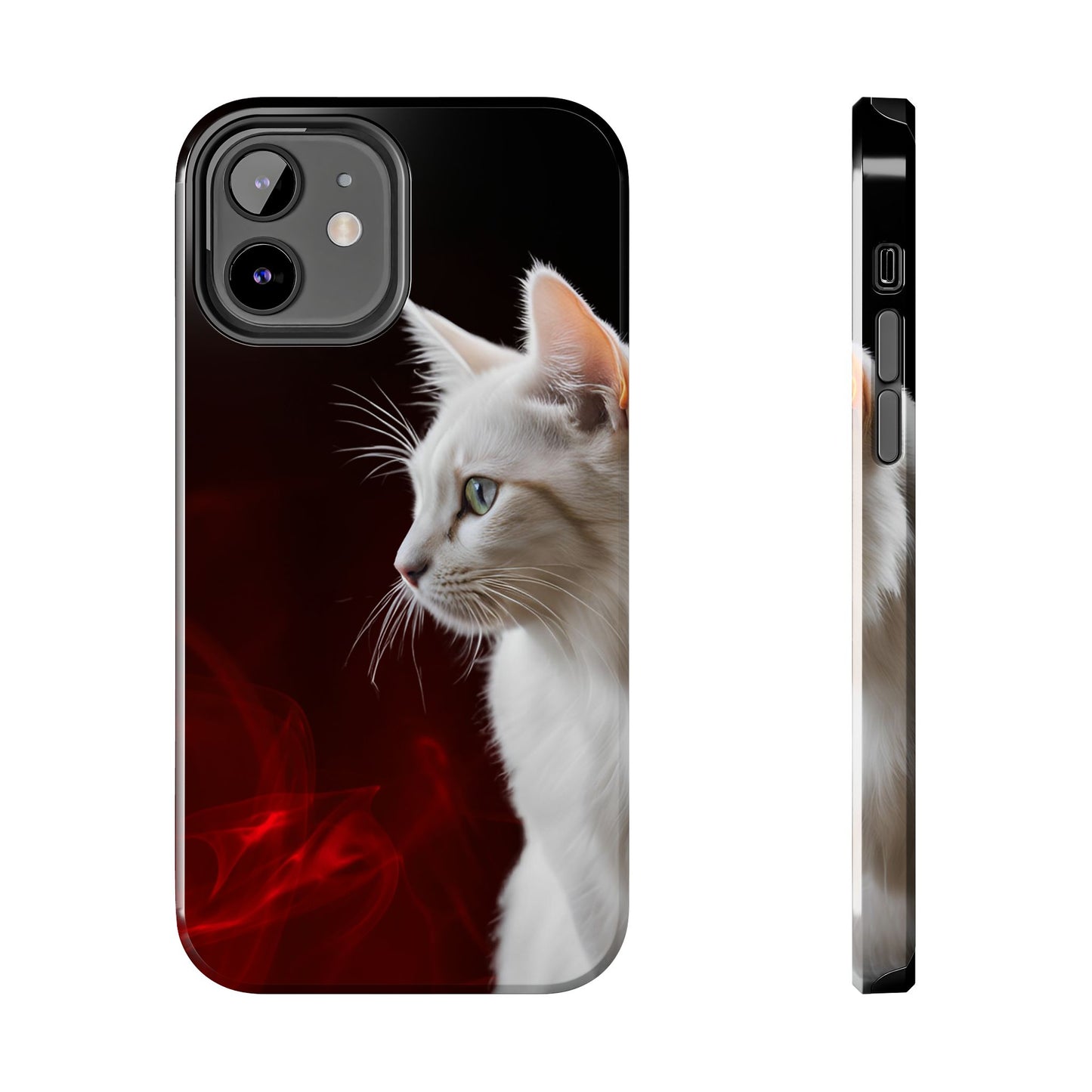 Stylish Tough Phone Case with White Cat Portrait - Perfect for Cat Lovers!