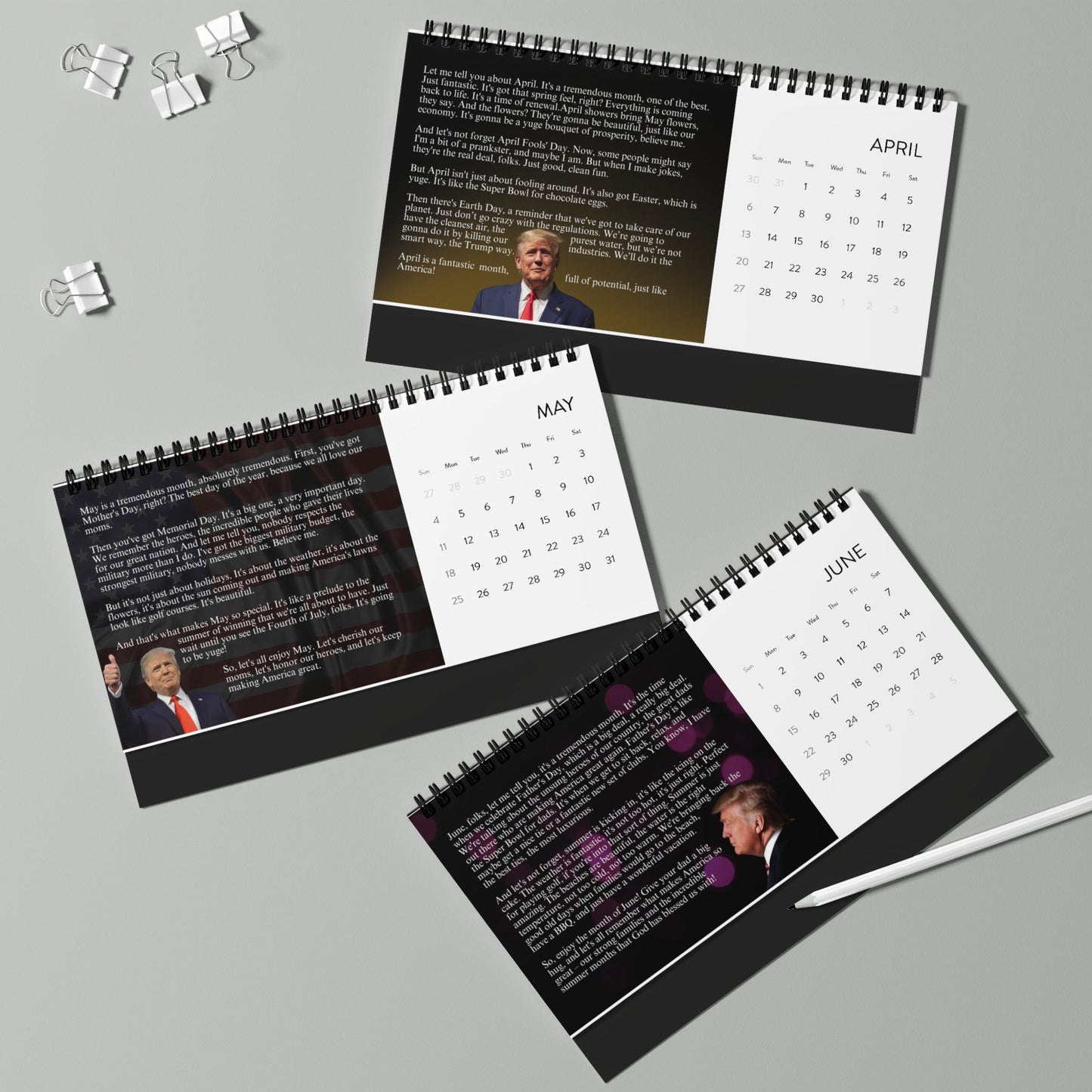 Trump's Month-by-Month Desktop Calendar (2025 grid)