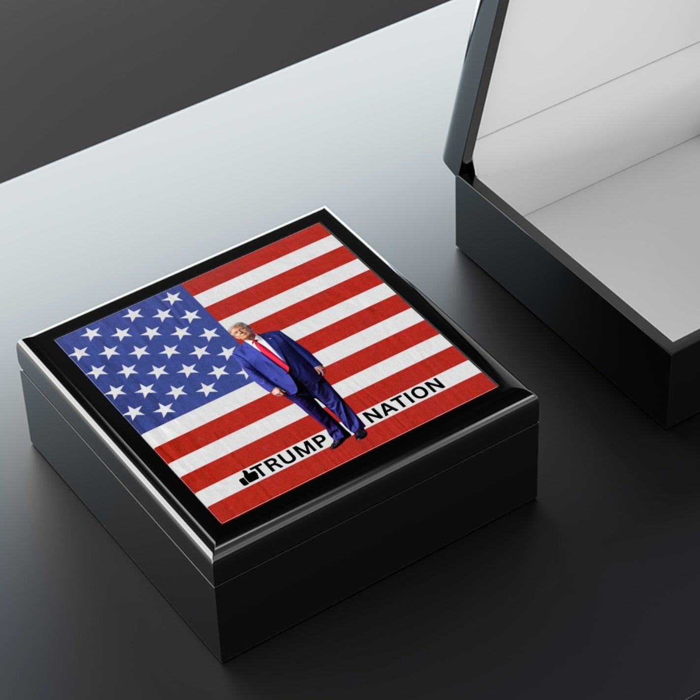 Patriotic Jewelry Box with 'Trump Nation' Design