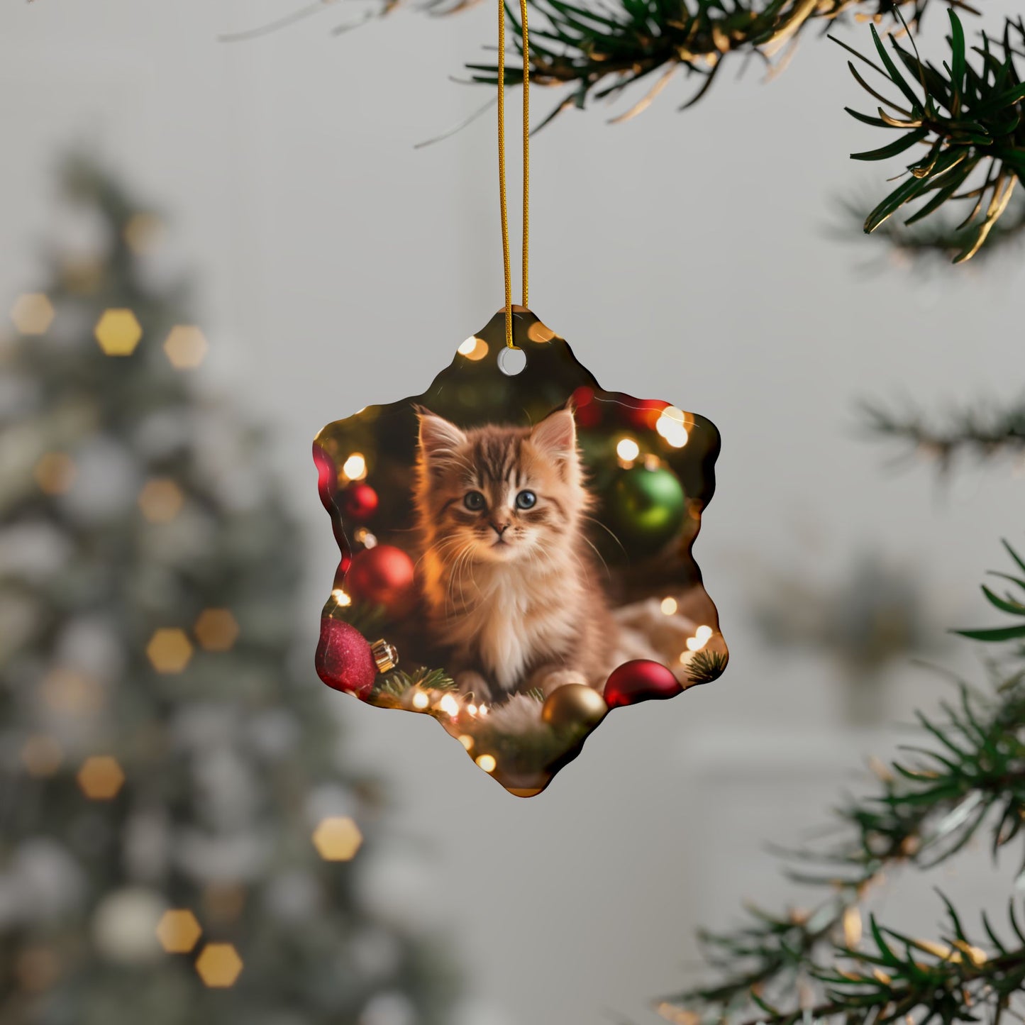 Cute Kitten Christmas Ceramic Ornaments, 2-Side Print, (1pc, 3pcs, 5pcs, 10pcs)