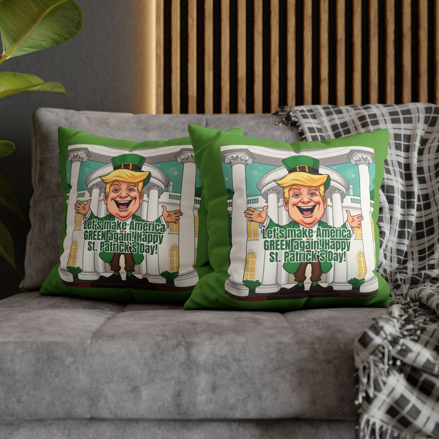 St. Patrick's Day Faux Suede Pillowcase - 'Let's Make America Green Again!'