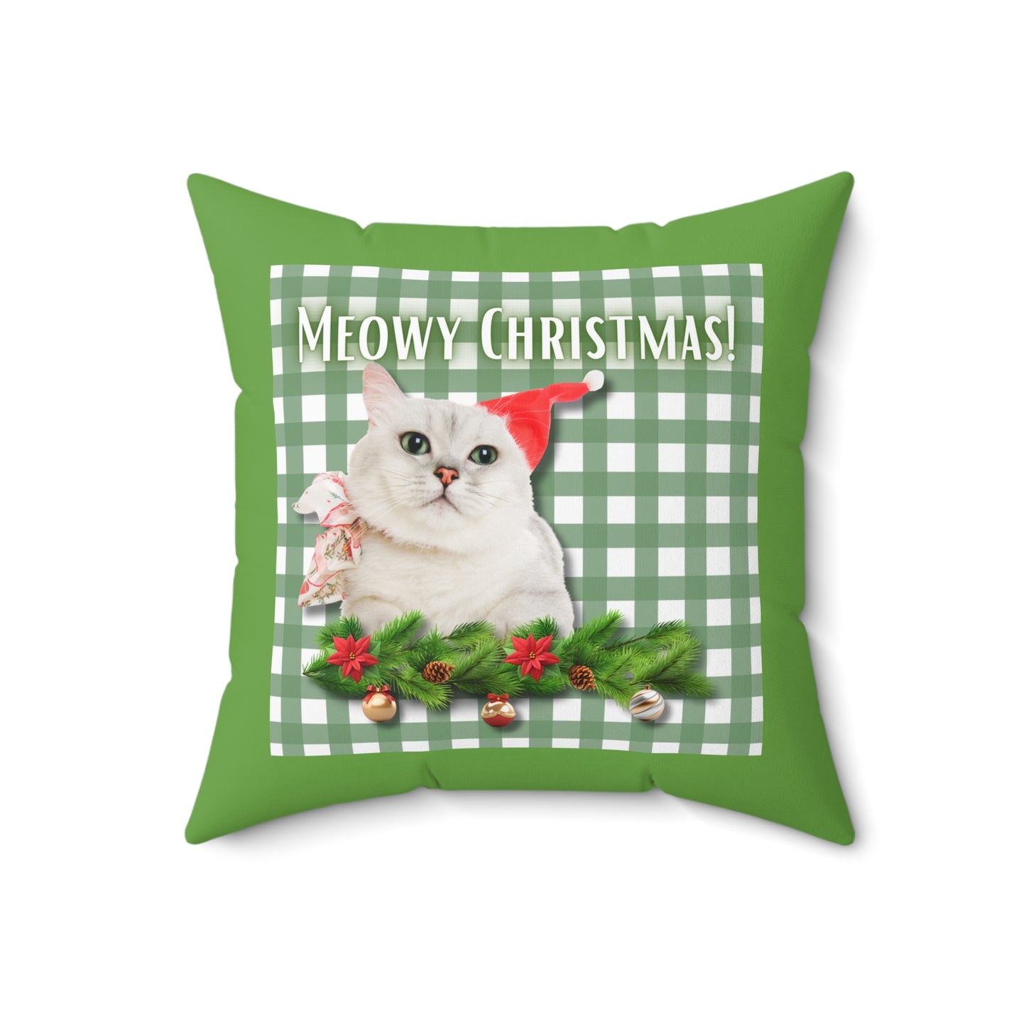 Meowy Christmas Faux Suede Square Pillow