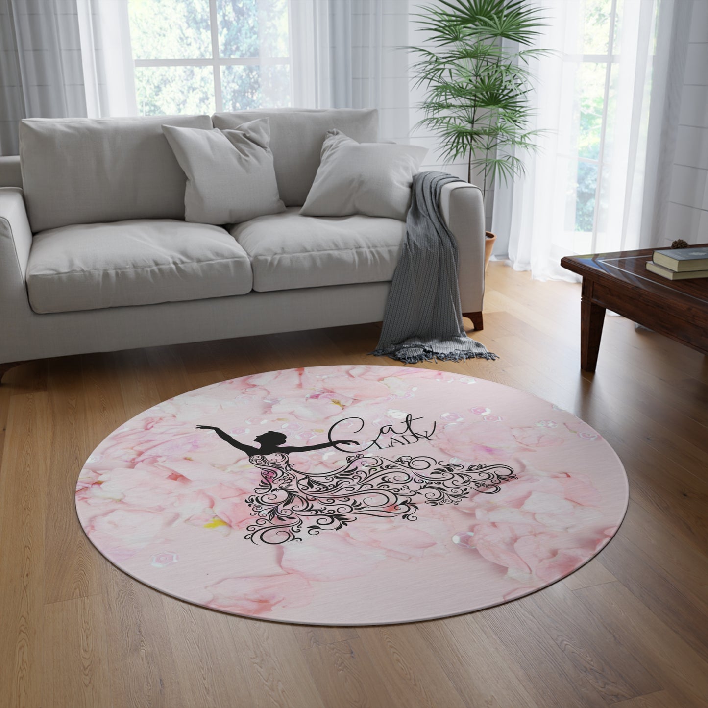 Floral Cat Lady Round Rug - Elegant Home Decor for Cat Lovers