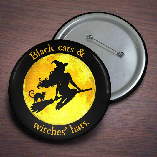 Black Cats & Witches' Hats Pin Buttons