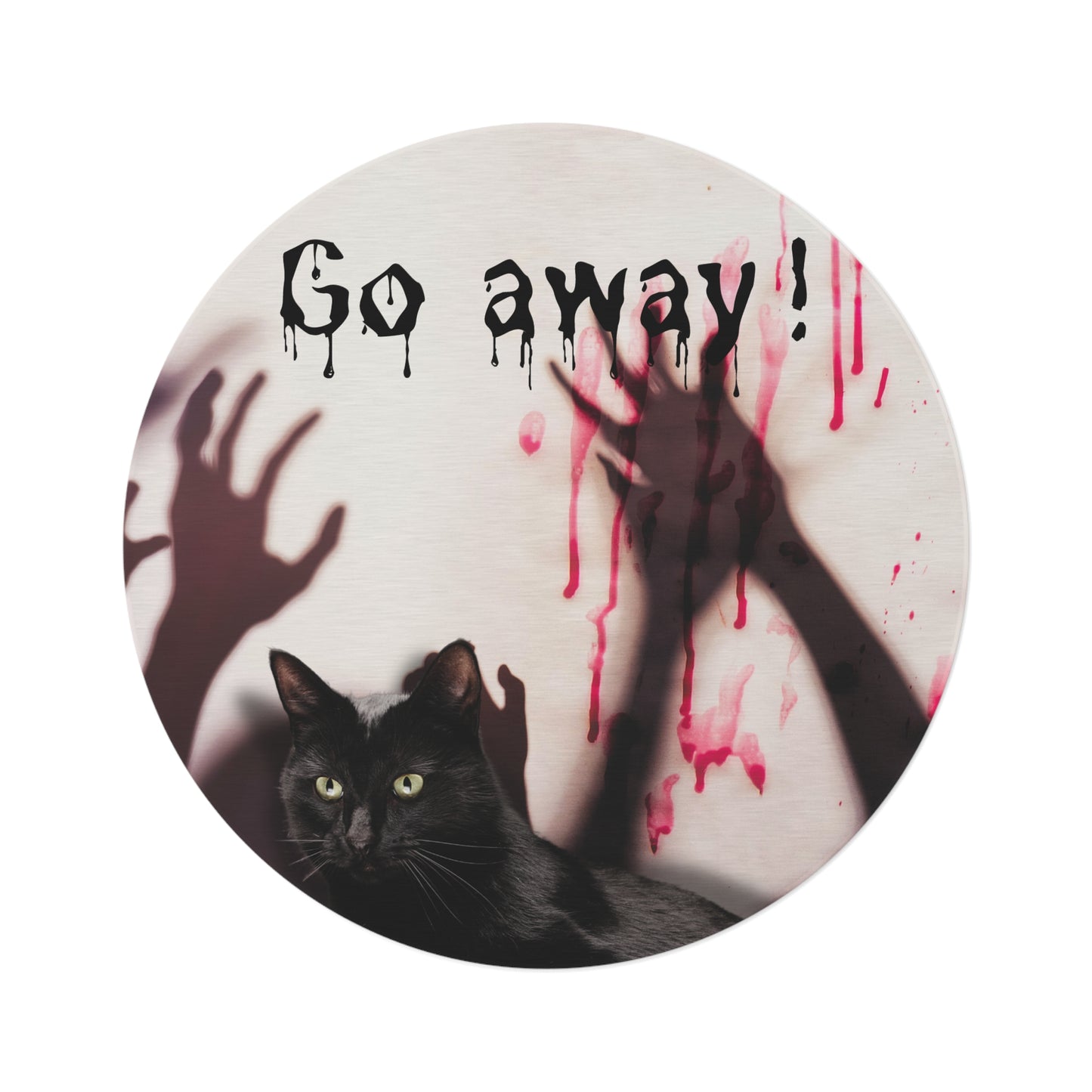 Spooky Cat Round Rug - 'Go Away!' Halloween Decor