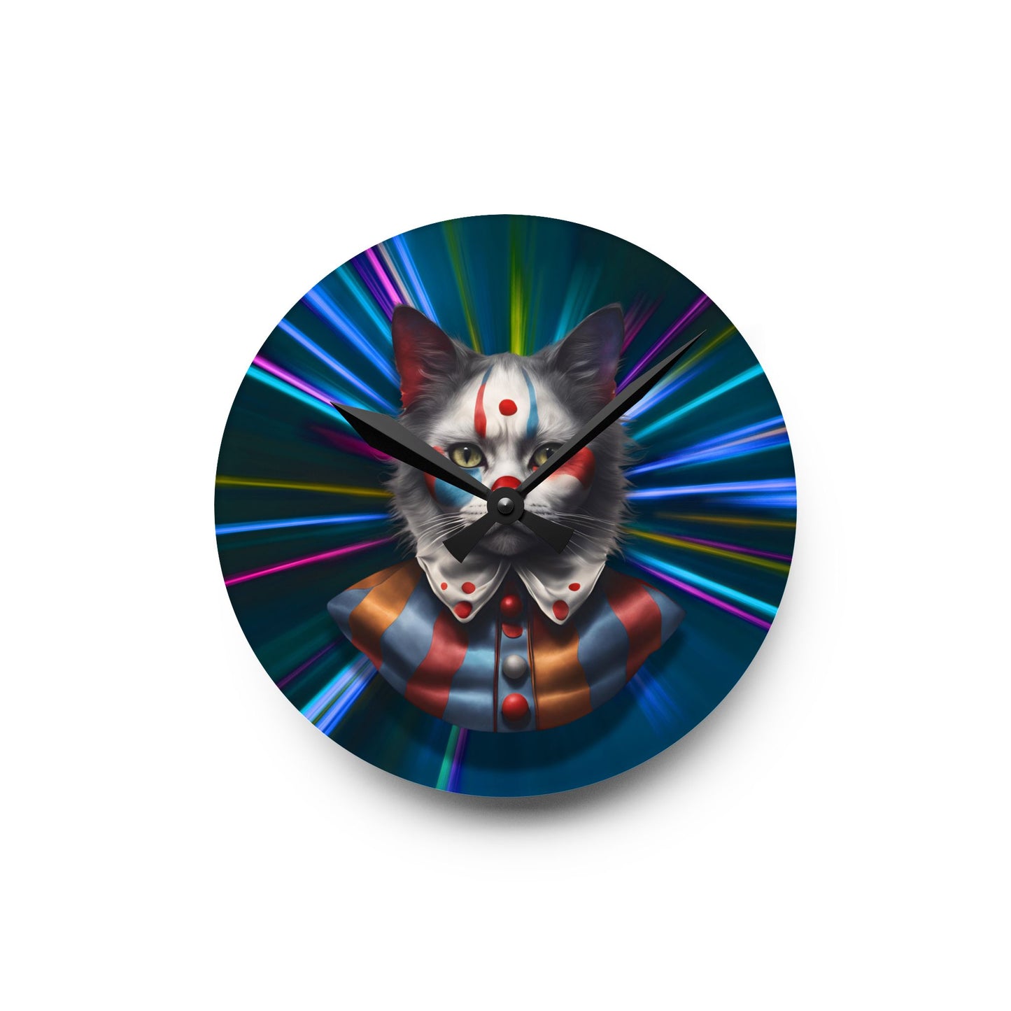 Colorful Cat Clown Acrylic Wall Clock - Whimsical Home Decor