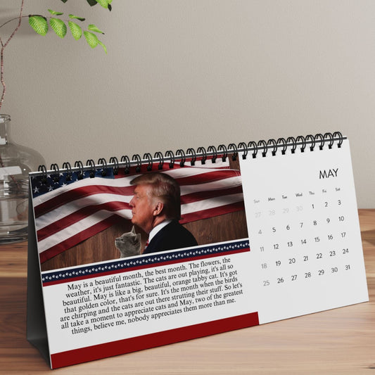 Trump Reflecting on Cats Month-by-Month Desktop Calendar (2025 grid)