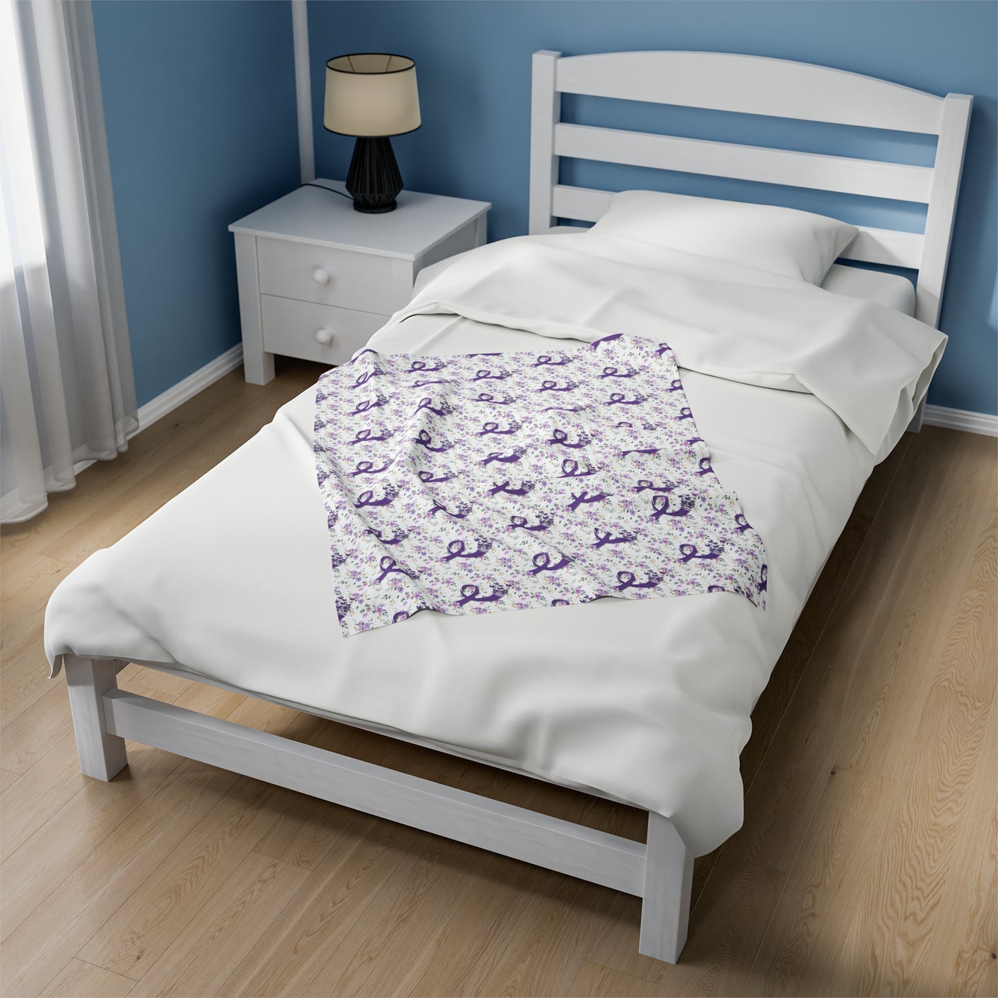 Purple Flowers Epilepsy Awareness Velveteen Plush Blanket