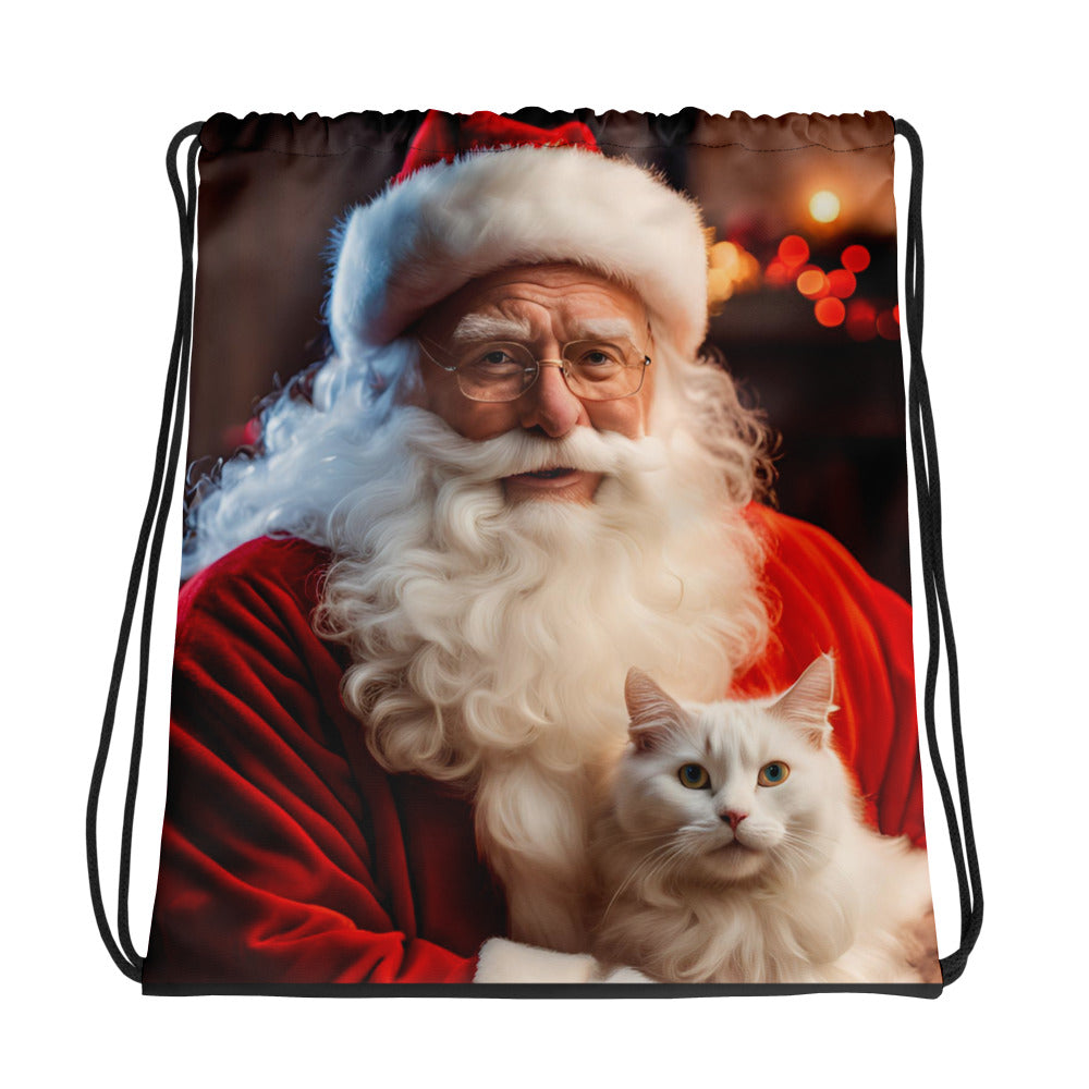 Santa's Cat Drawstring Bag