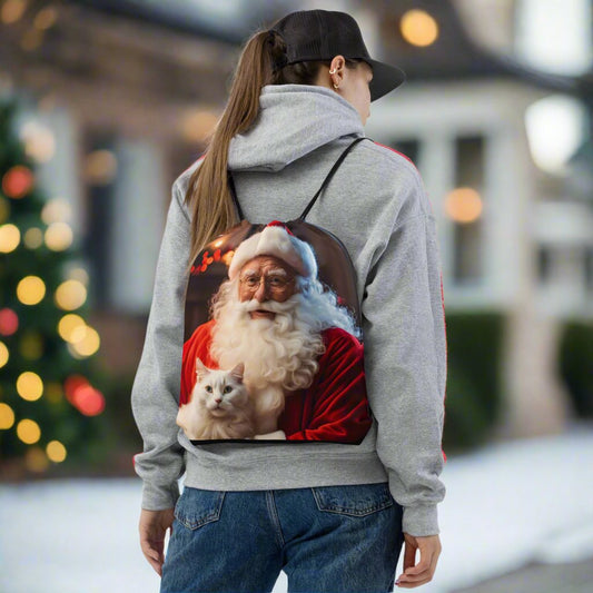 Santa's Cat Drawstring Bag