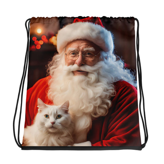 Santa's Cat Drawstring Bag