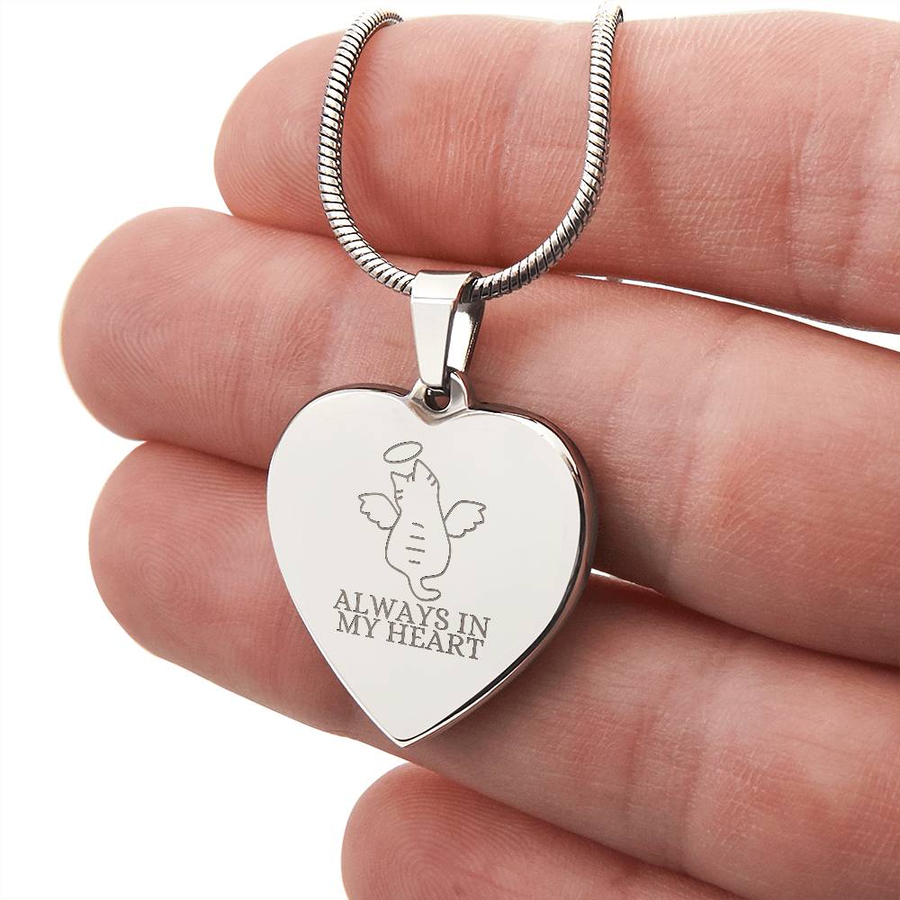 Angel Cat Engraved Heart Necklace - Jewelry - Epileptic Al’s Shop