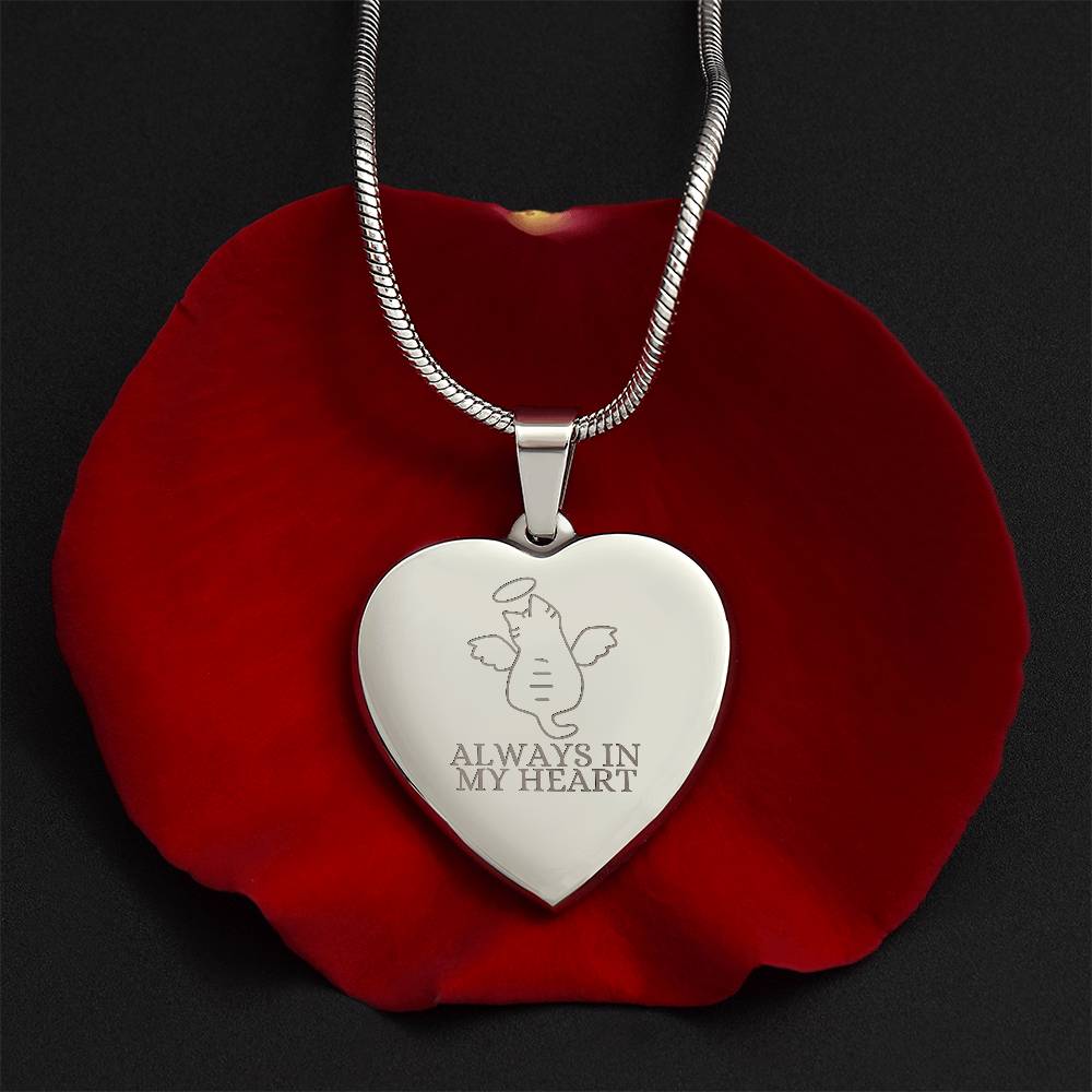 Angel Cat Engraved Heart Necklace - Jewelry - Epileptic Al’s Shop