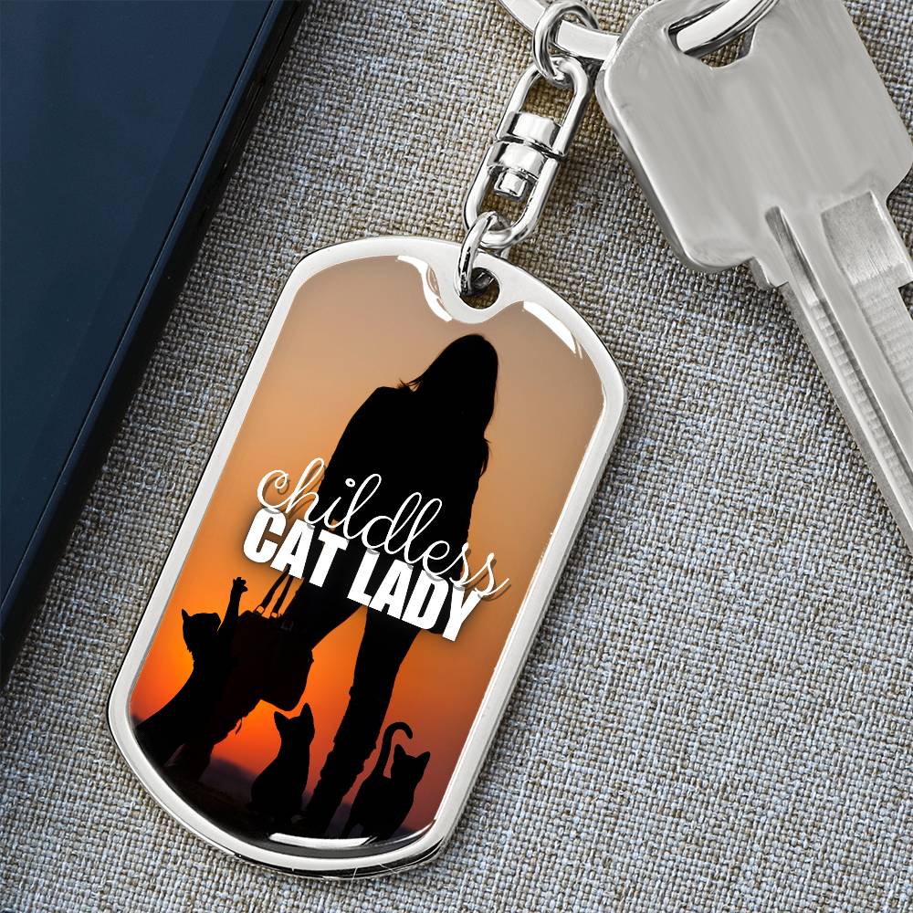 Sunset Childless Cat Lady Keychain